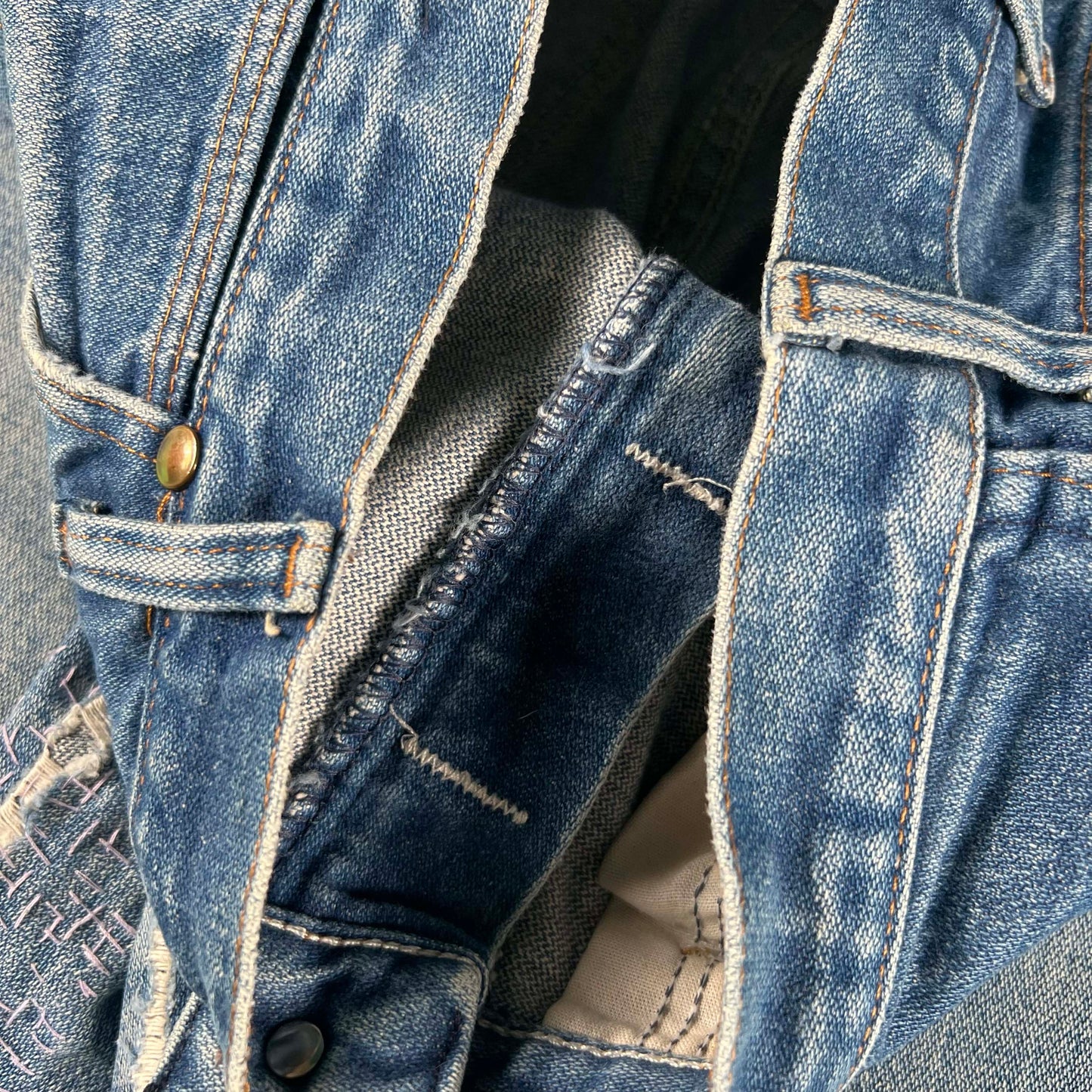 80s Wrangler 'Sashiko' Repaired Leg Twist Denim- 28x28.5