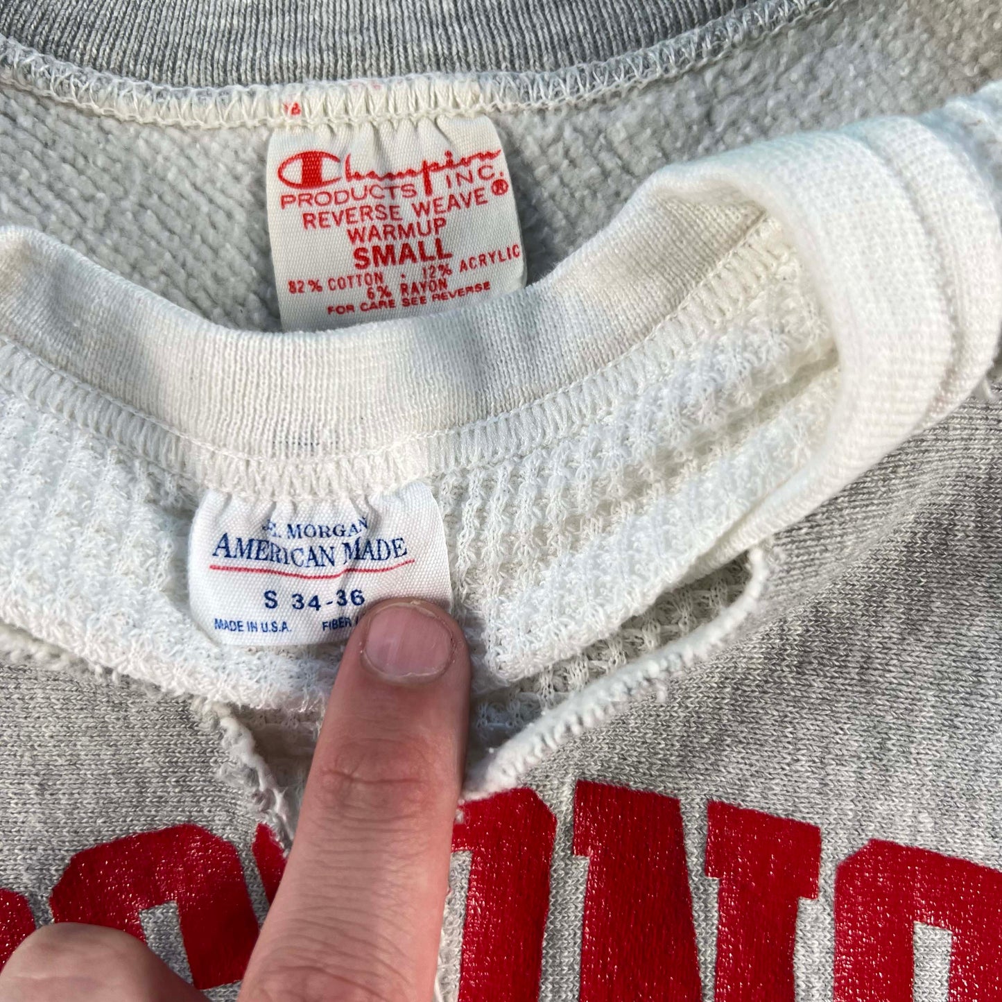 70s Cropped Wisconsin Champion Reverse Weave & Waffle Knit Thermal- S