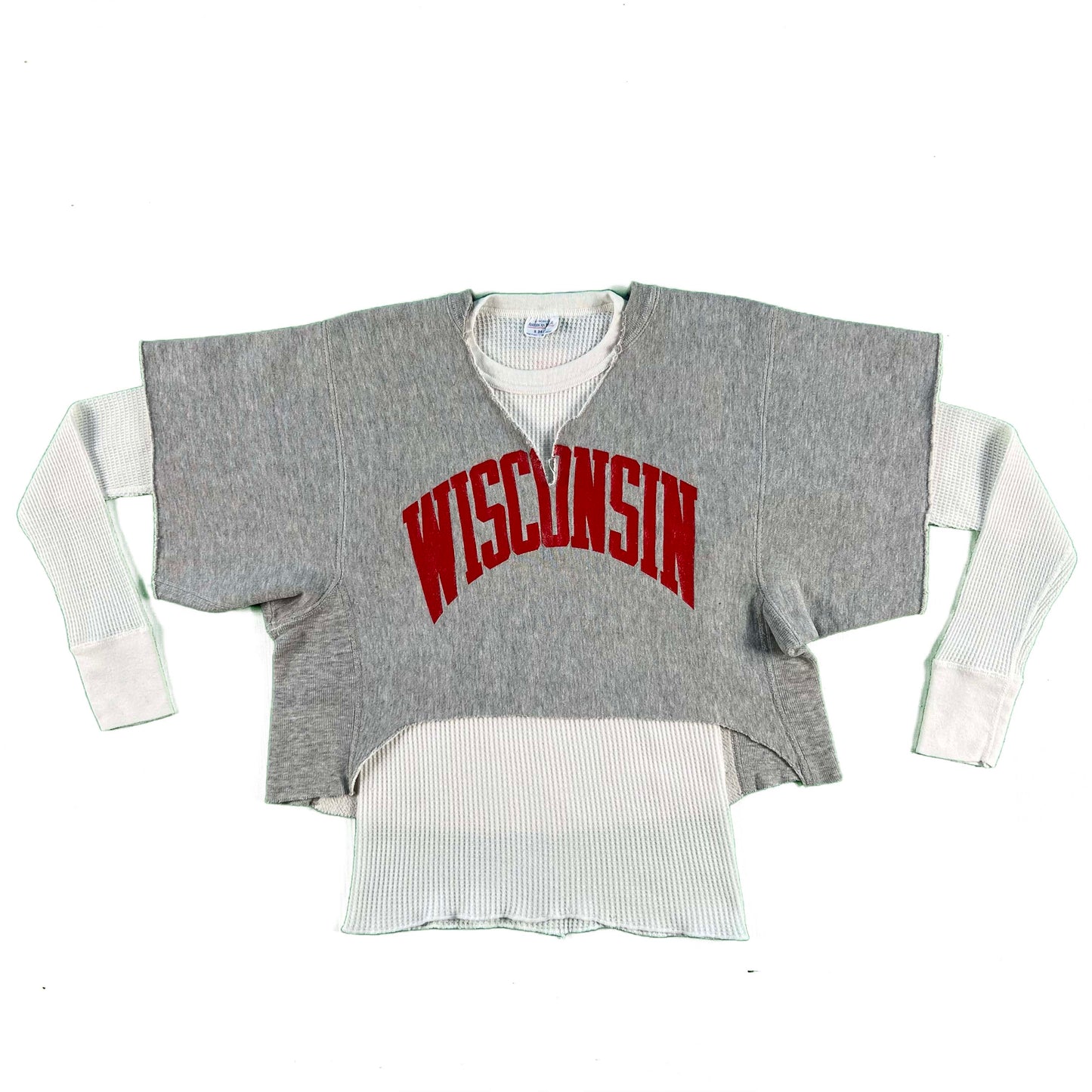 70s Cropped Wisconsin Champion Reverse Weave & Waffle Knit Thermal- S