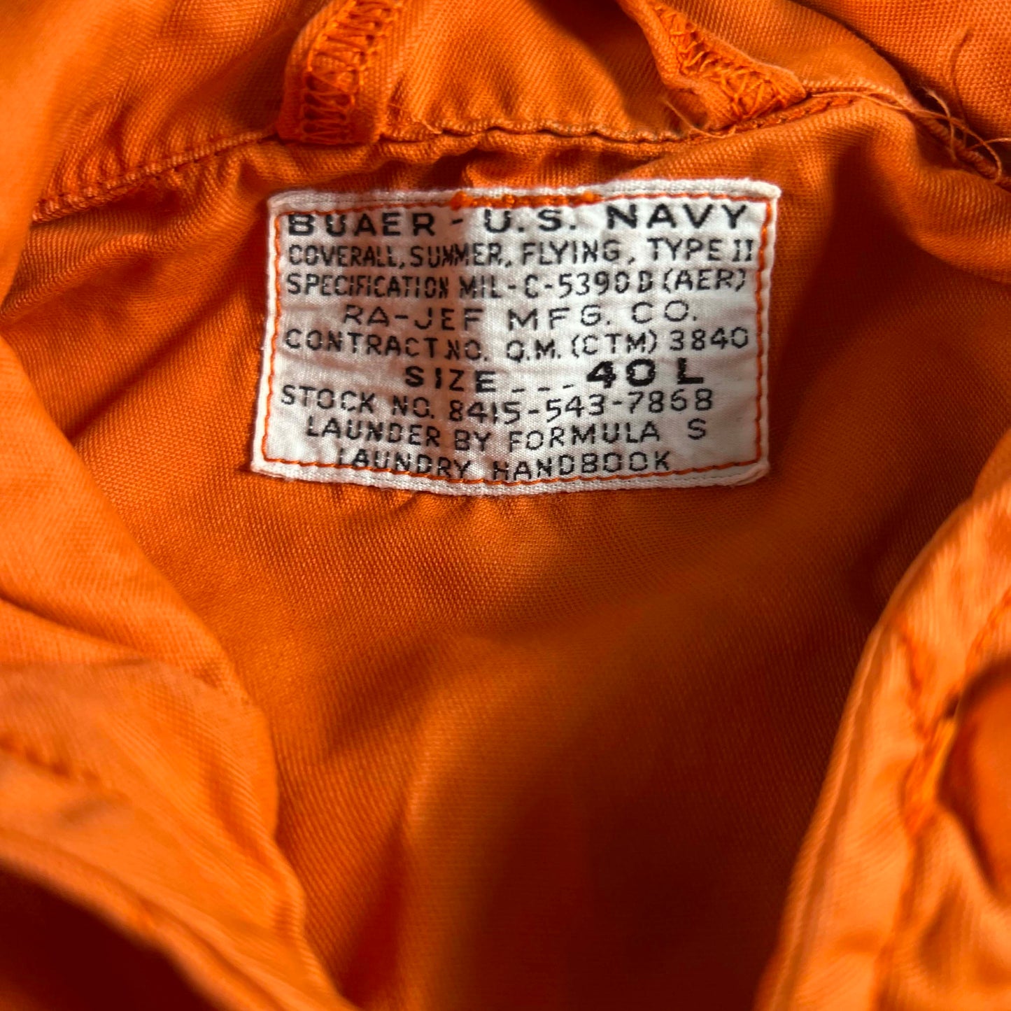 60s US Navy Buaer Orange Pilots Flight Suit- 40L