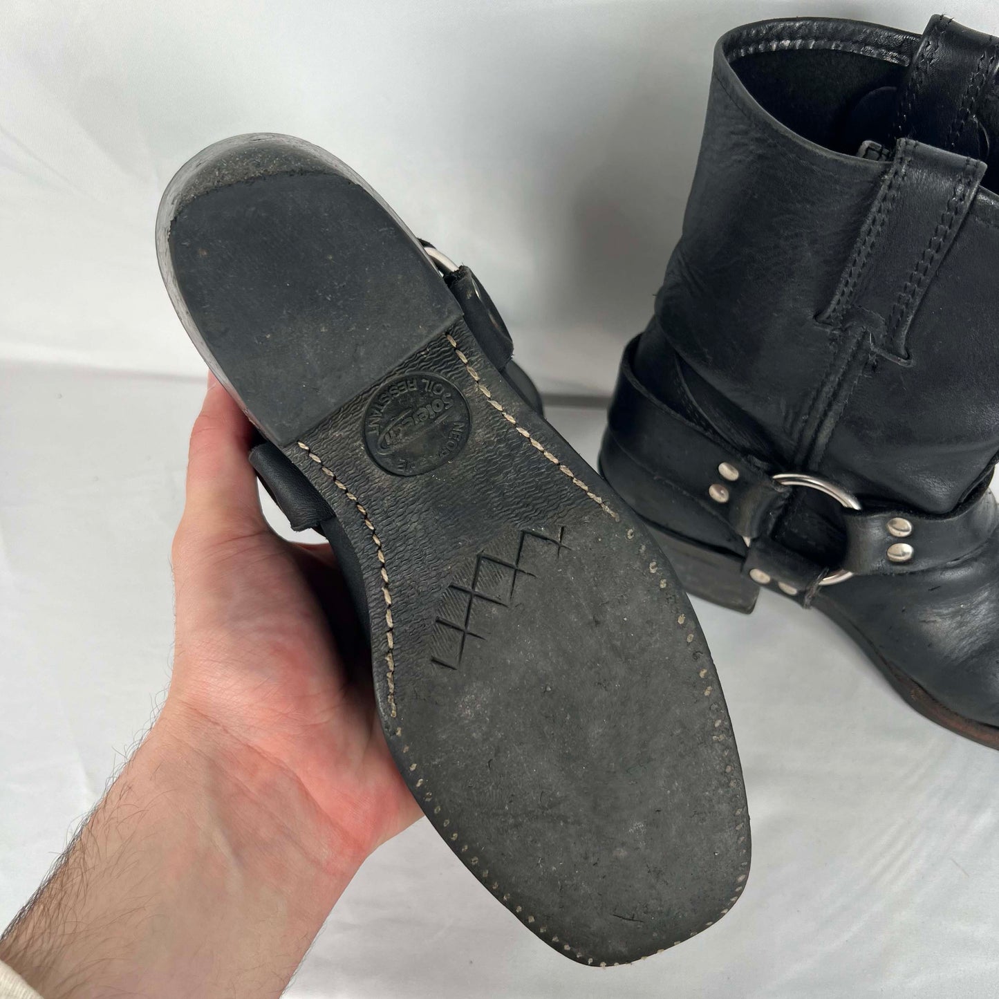 Frye Short Black Harness Engineer Boots- M's 6.5, W's 8