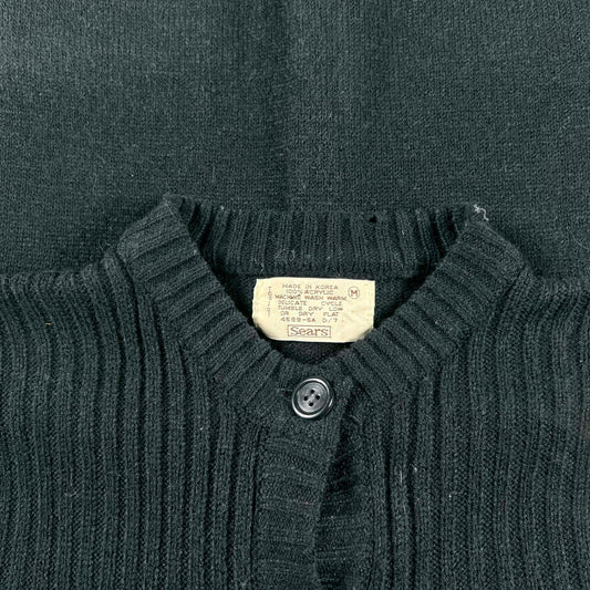 70s Sears Black Acrylic Cardigan- M