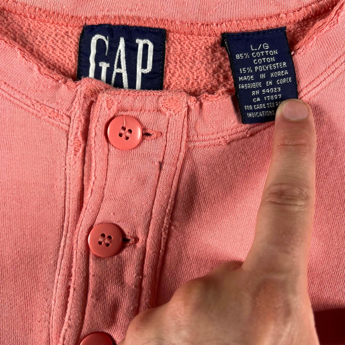 90s Perfectly Worn Gap Henley Sweatshirt- L