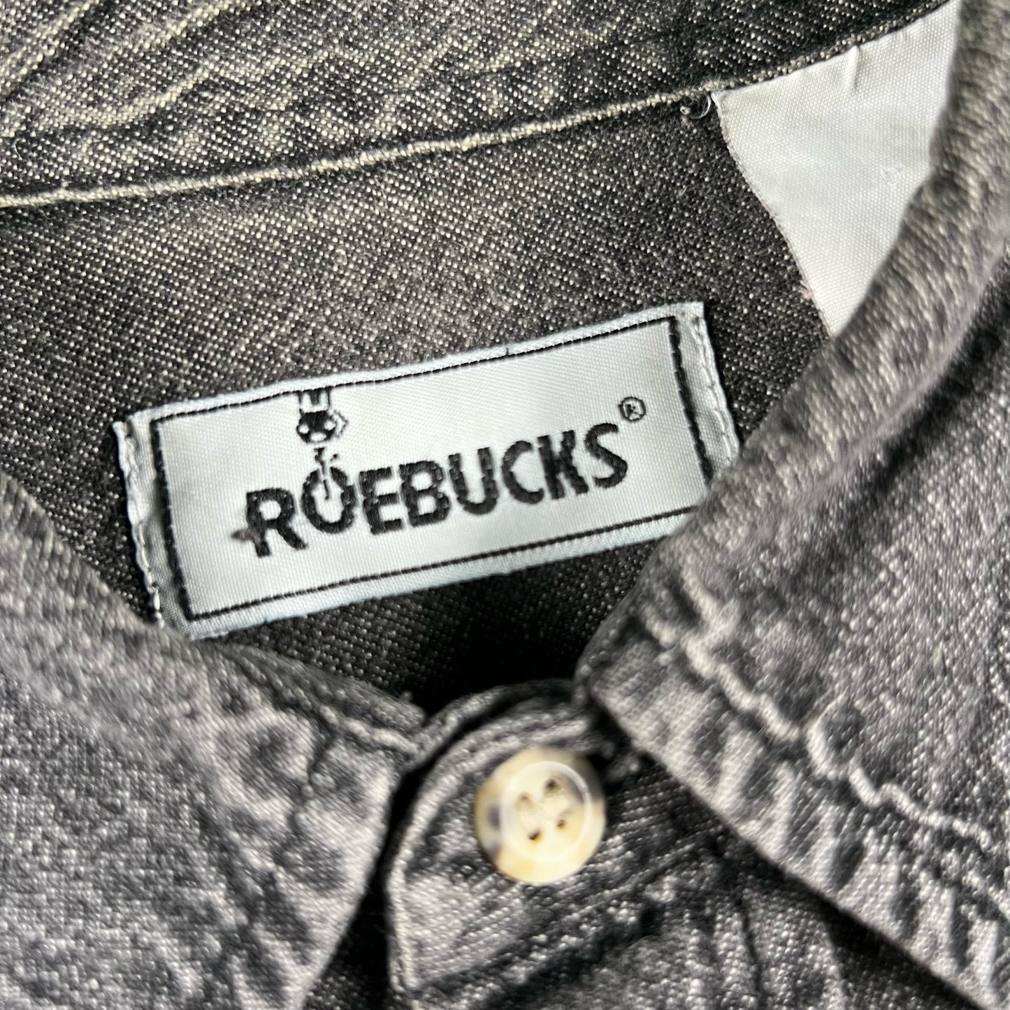 90s Cropped L/S Sun Faded Black Roebucks Denim Shirt- XL