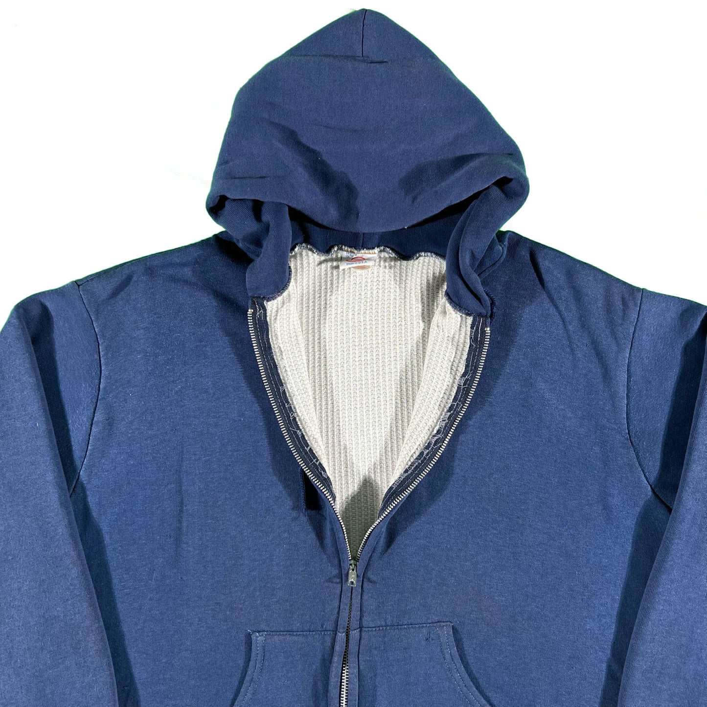 80s Boxy Faded Waffle Lined Zip Up Hoodie- XL