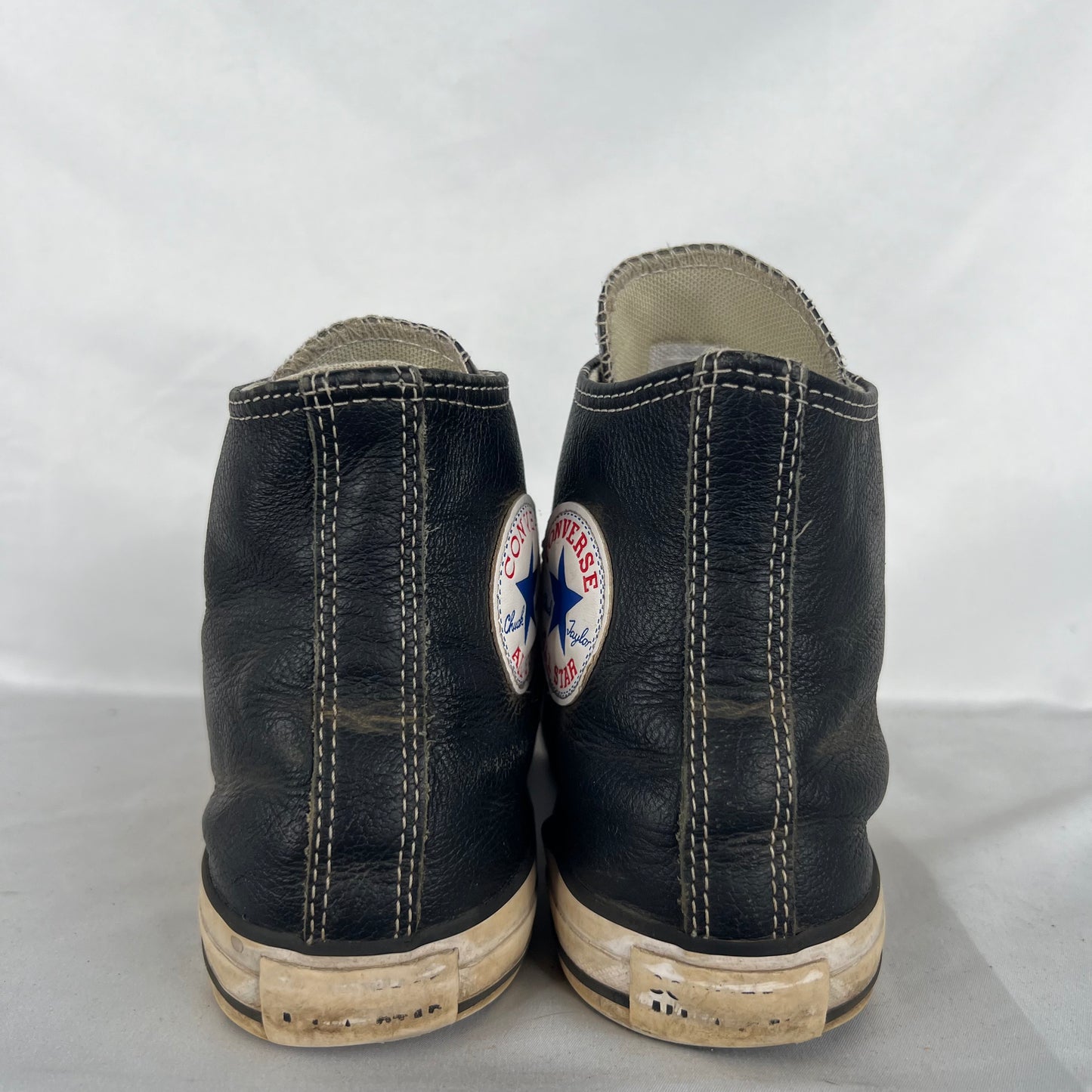 Black Leather High Top Converse- M's 7, W's 8.5