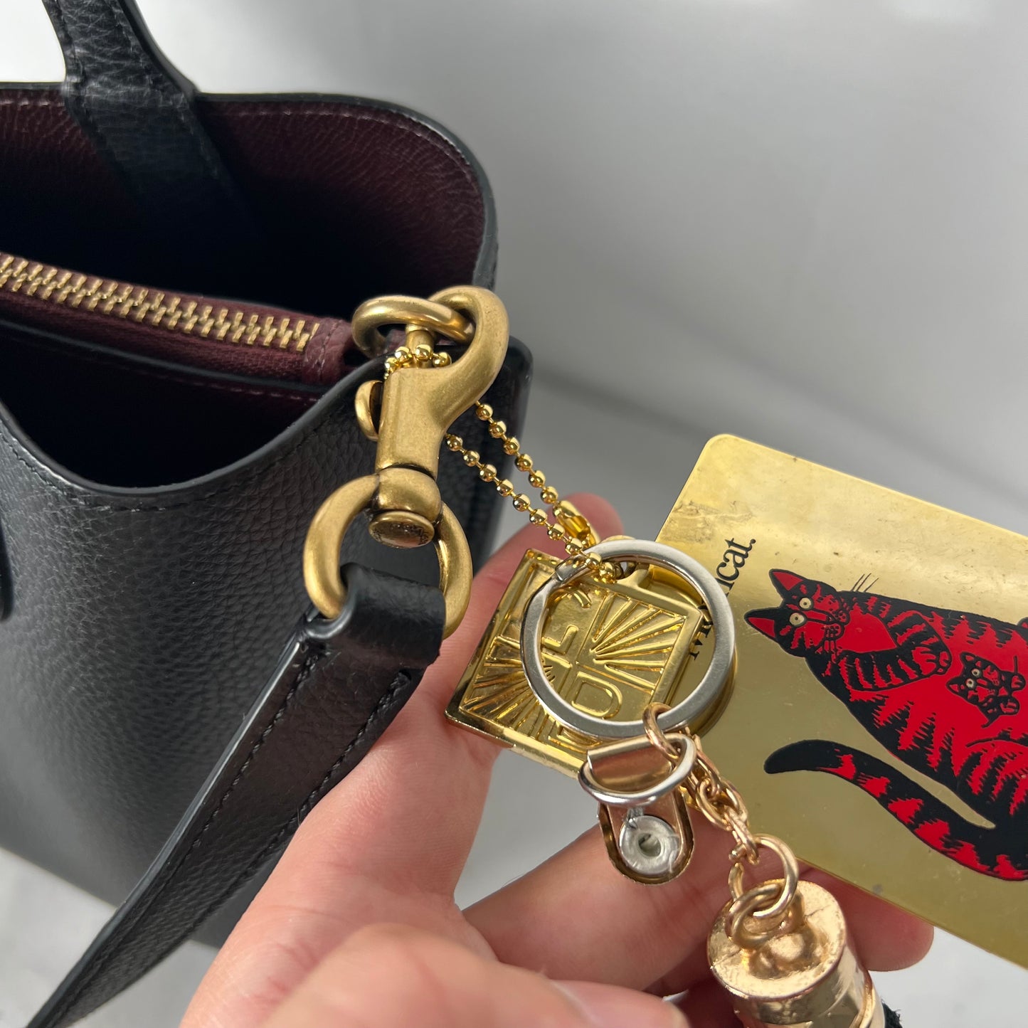 Coach Leather Side Bag w Kilban Cat Charm