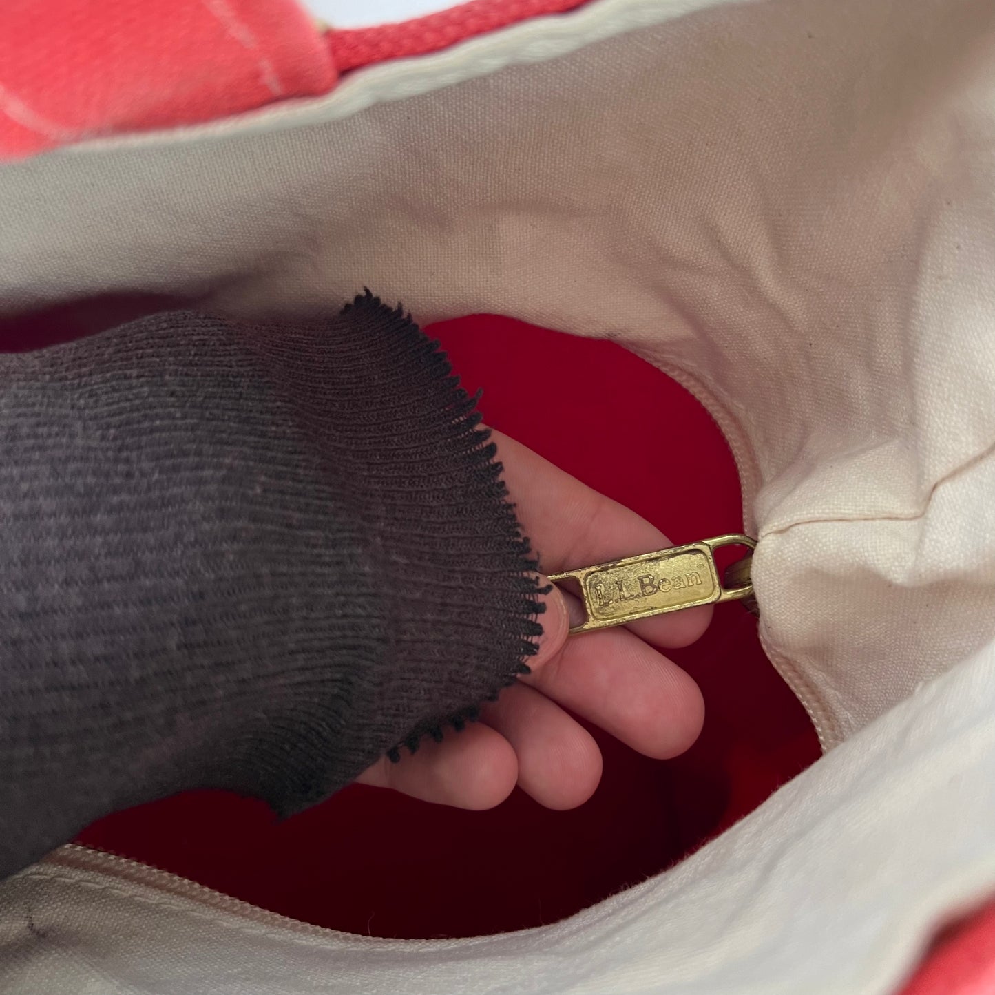L.L. Bean Red,Tan, & Brown z/u Boat and Tote Bag- Medium