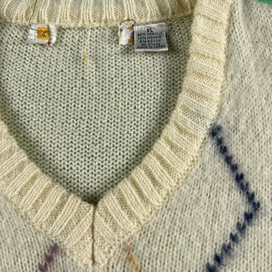 80s Argyle Mohair Sweater Vest- XL