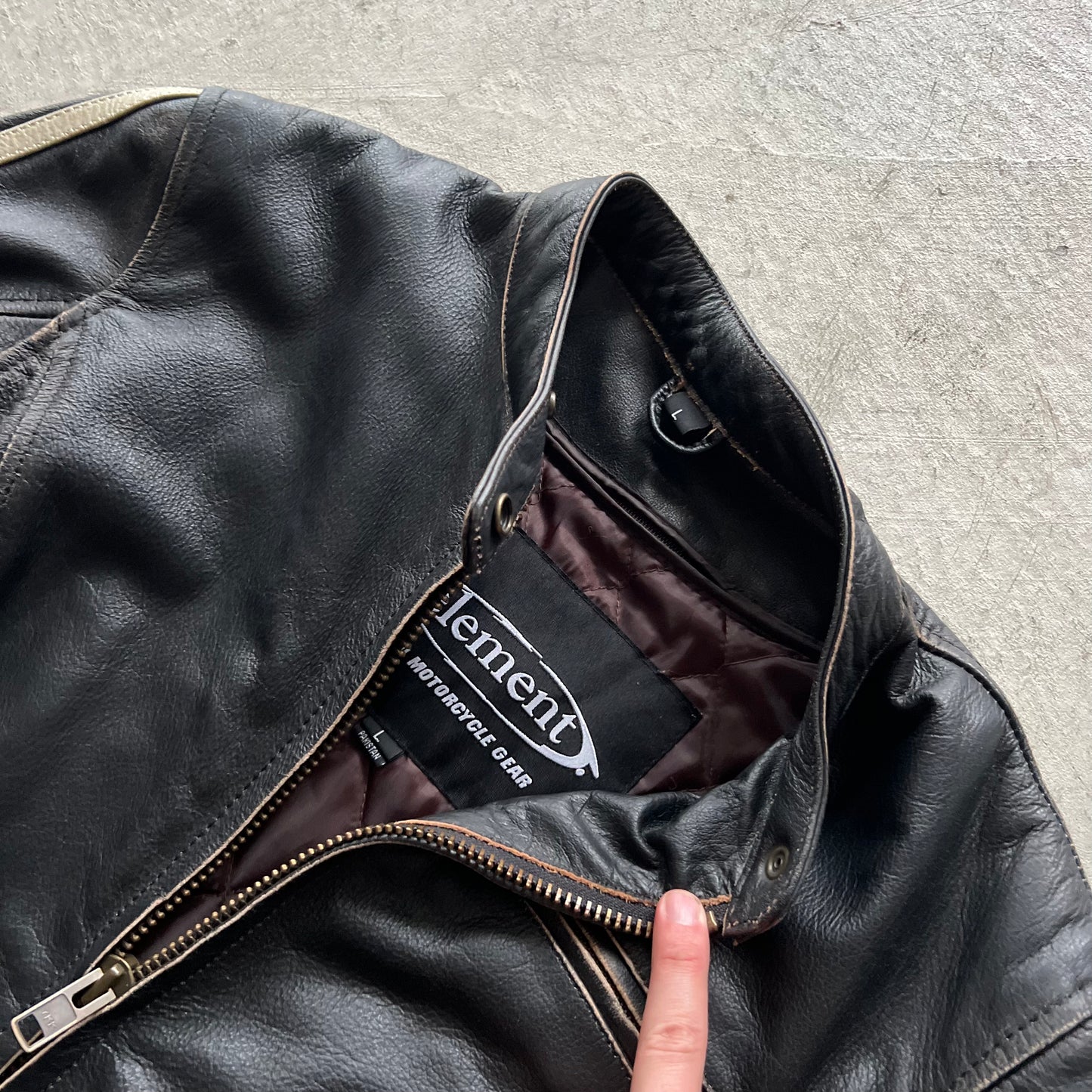 00s Black Leather Striped Sleeve Cafe Racer Biker Jacket- L