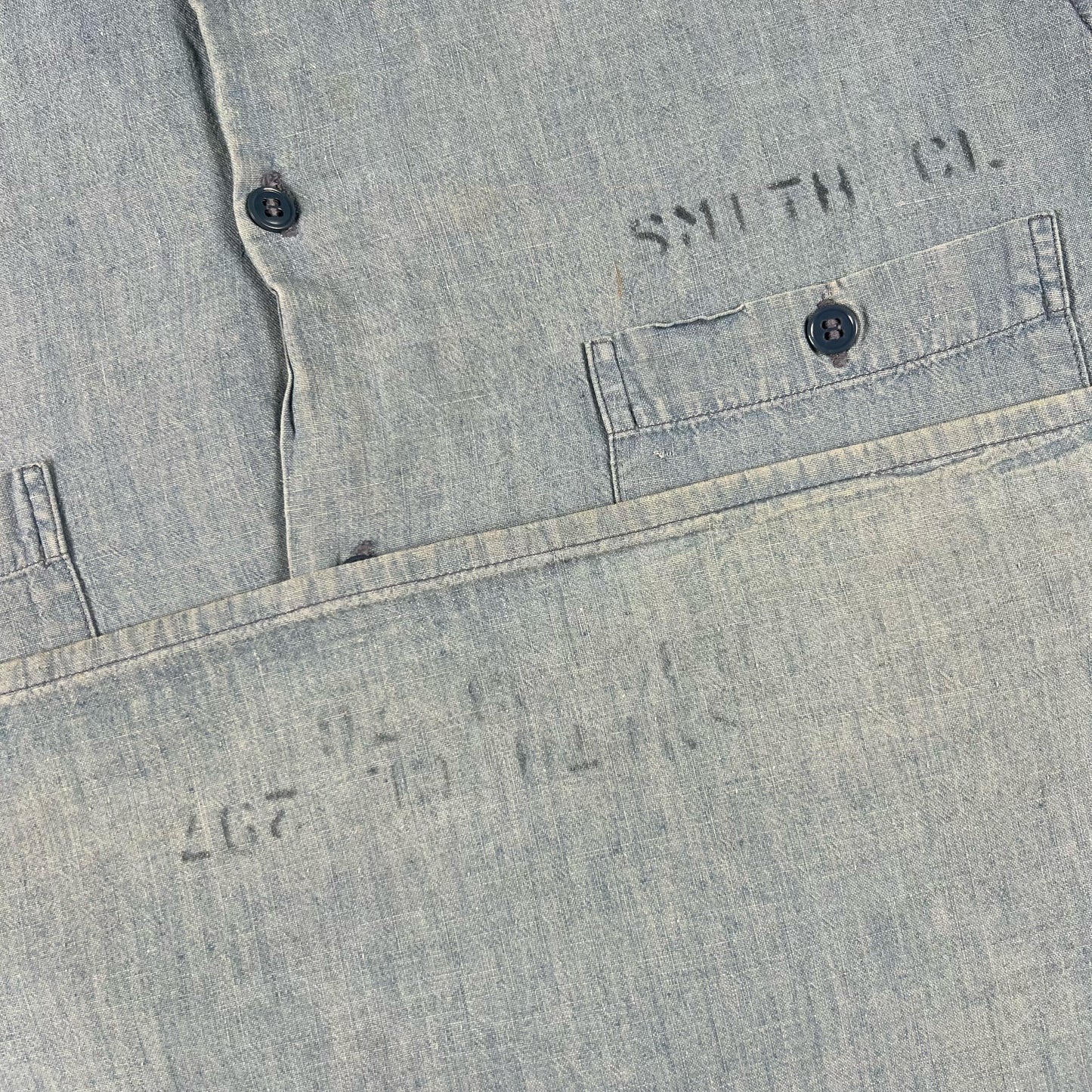 50s/60s Stenciled Selvedge USN Chambray Shirt- L