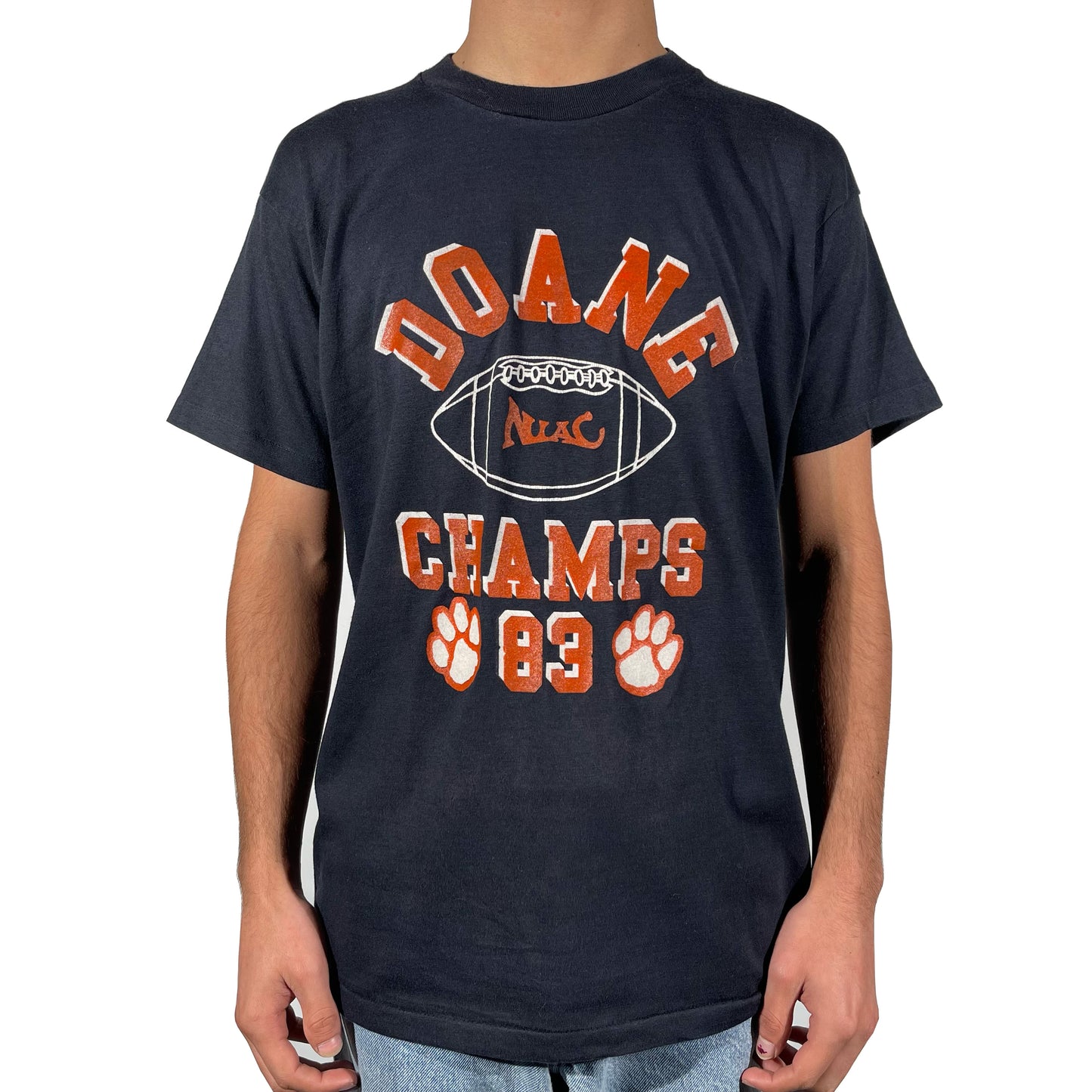 80s Faded Black Football Tee- M