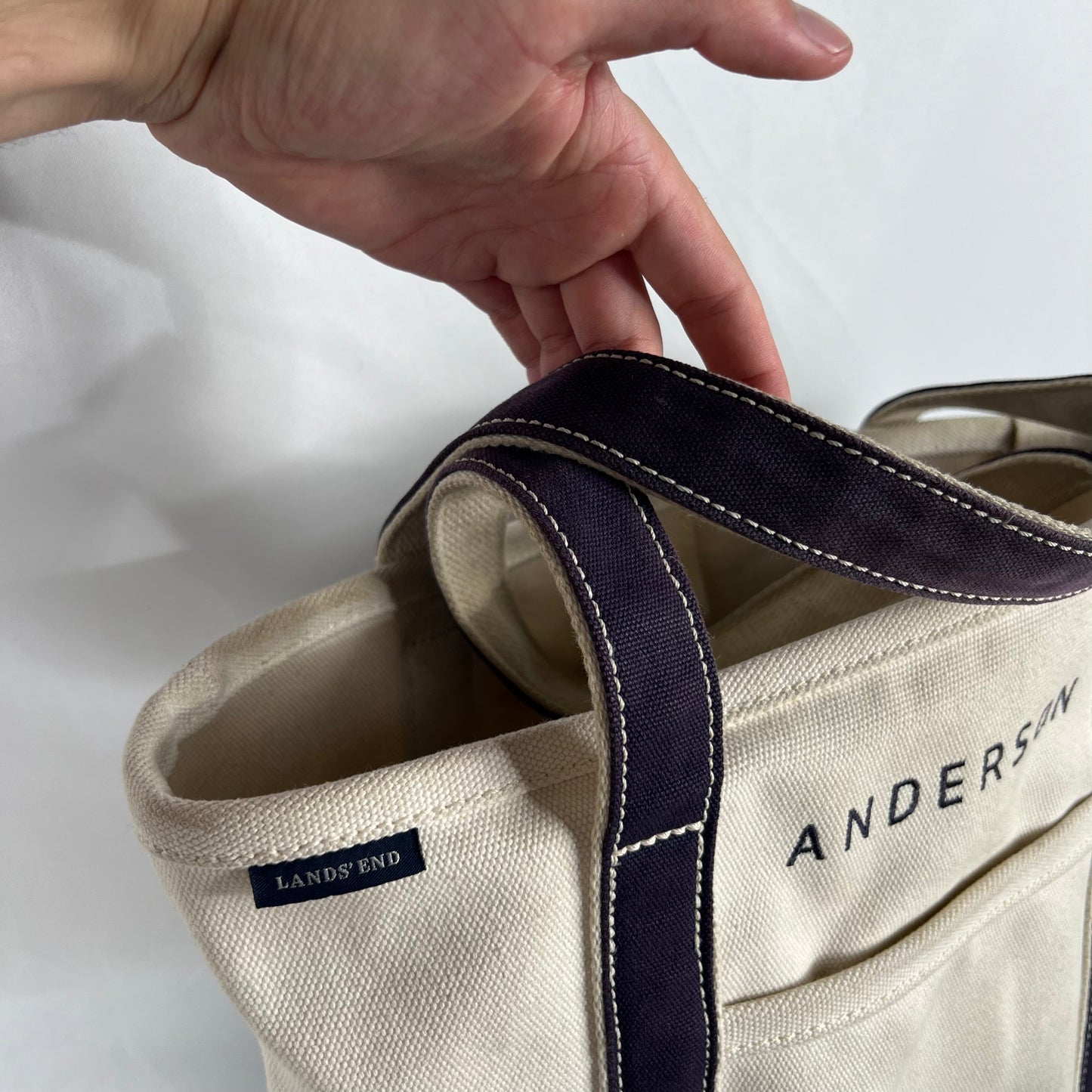 Lands' End Canvas Faded Navy Handle Tote Bag