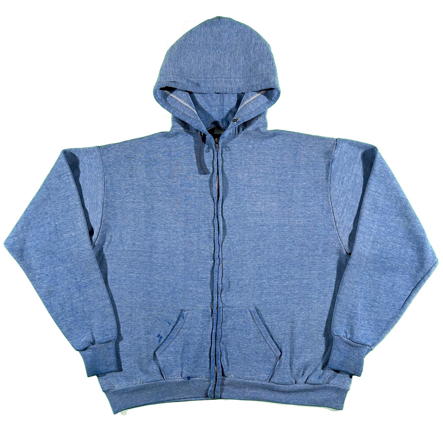 70s Faded Blue Zip Up Hoodie- L