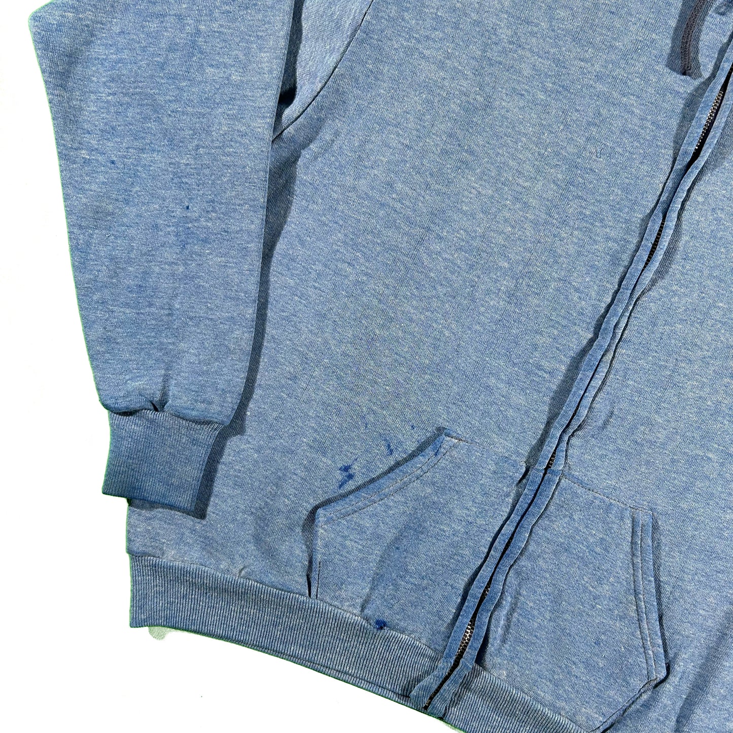 70s Faded Blue Zip Up Hoodie- L