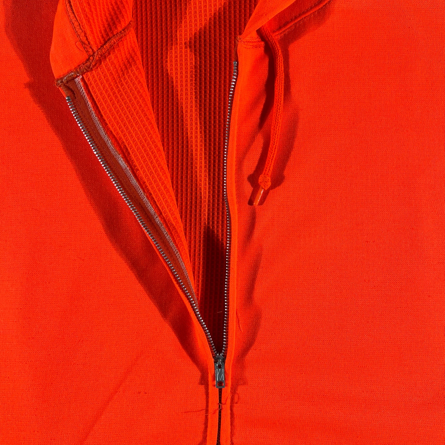 70s Orange Thermal Lined Zip Up Hoodie- M