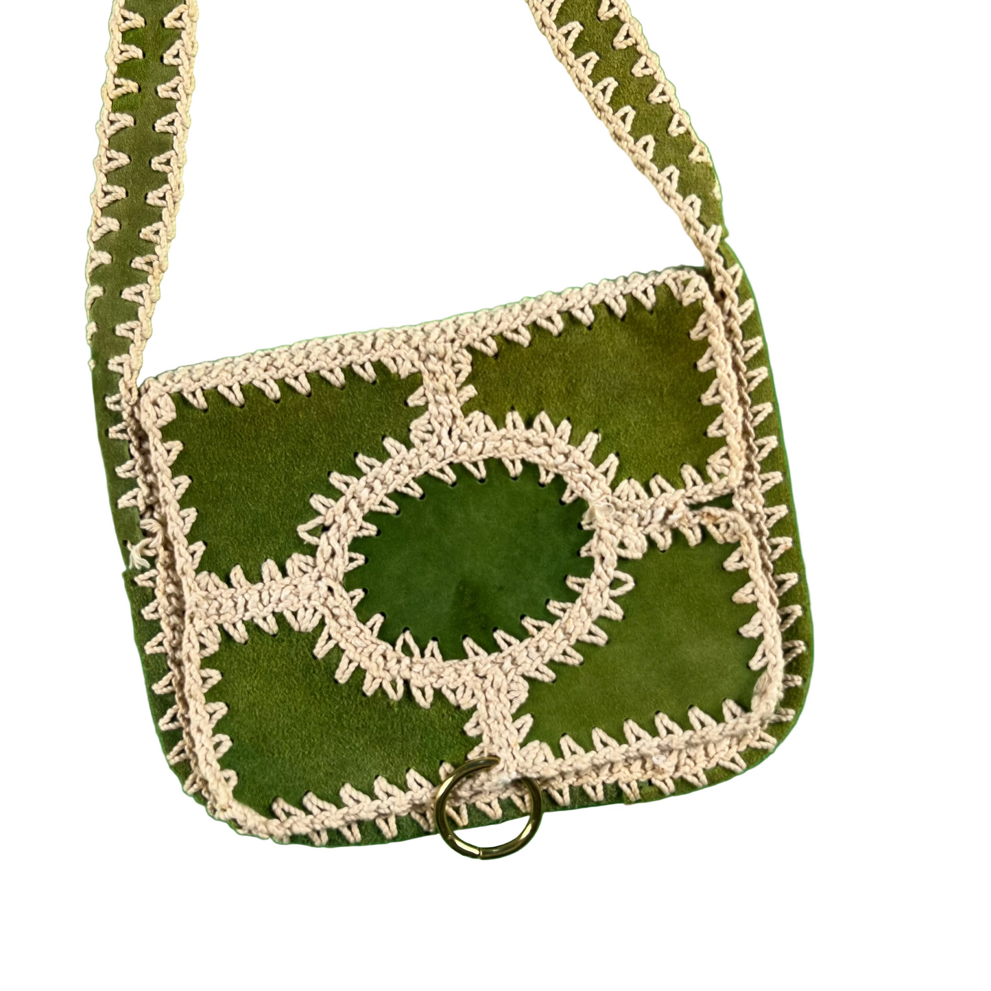 80s Matcha Green Suede Leather Side Bag