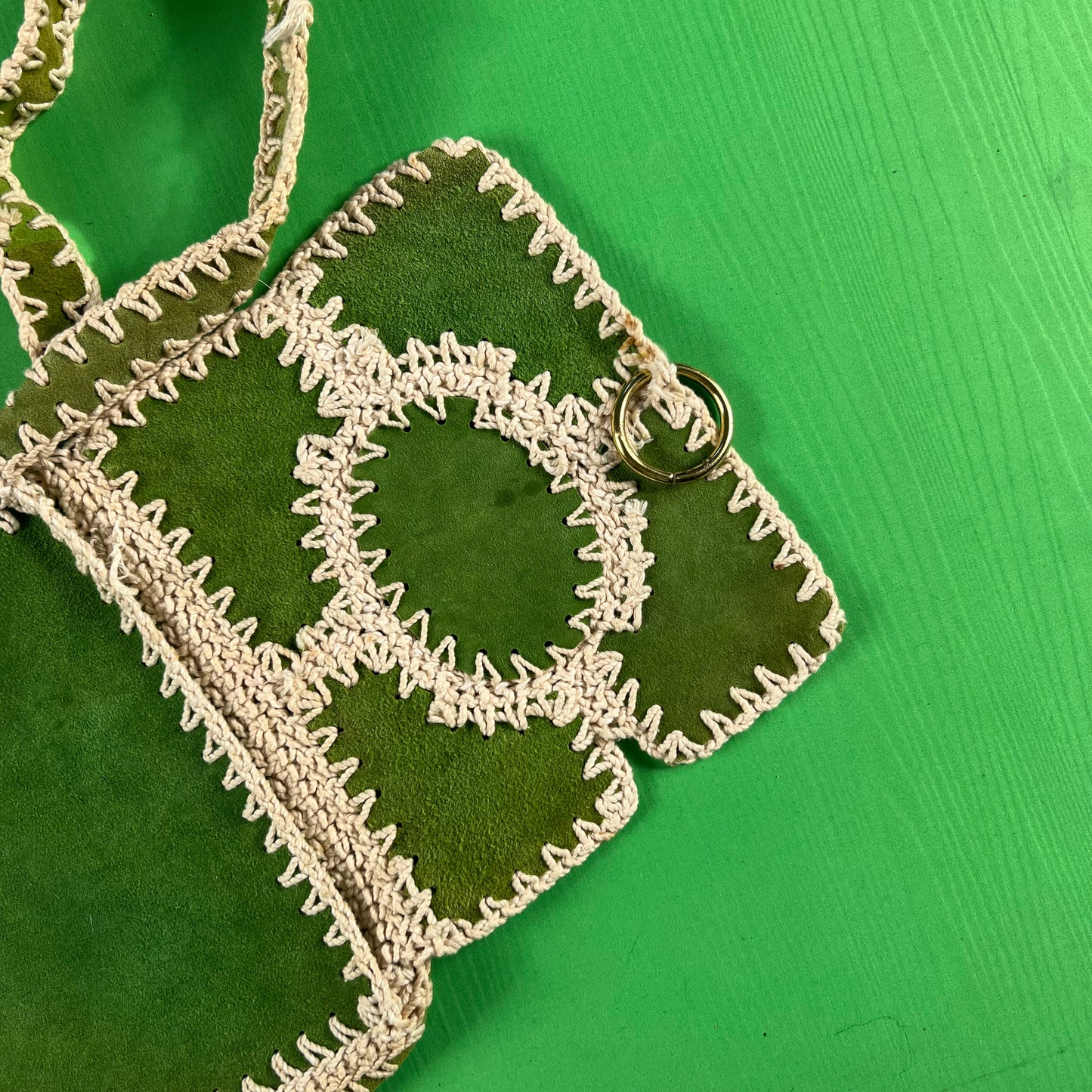 80s Matcha Green Suede Leather Side Bag