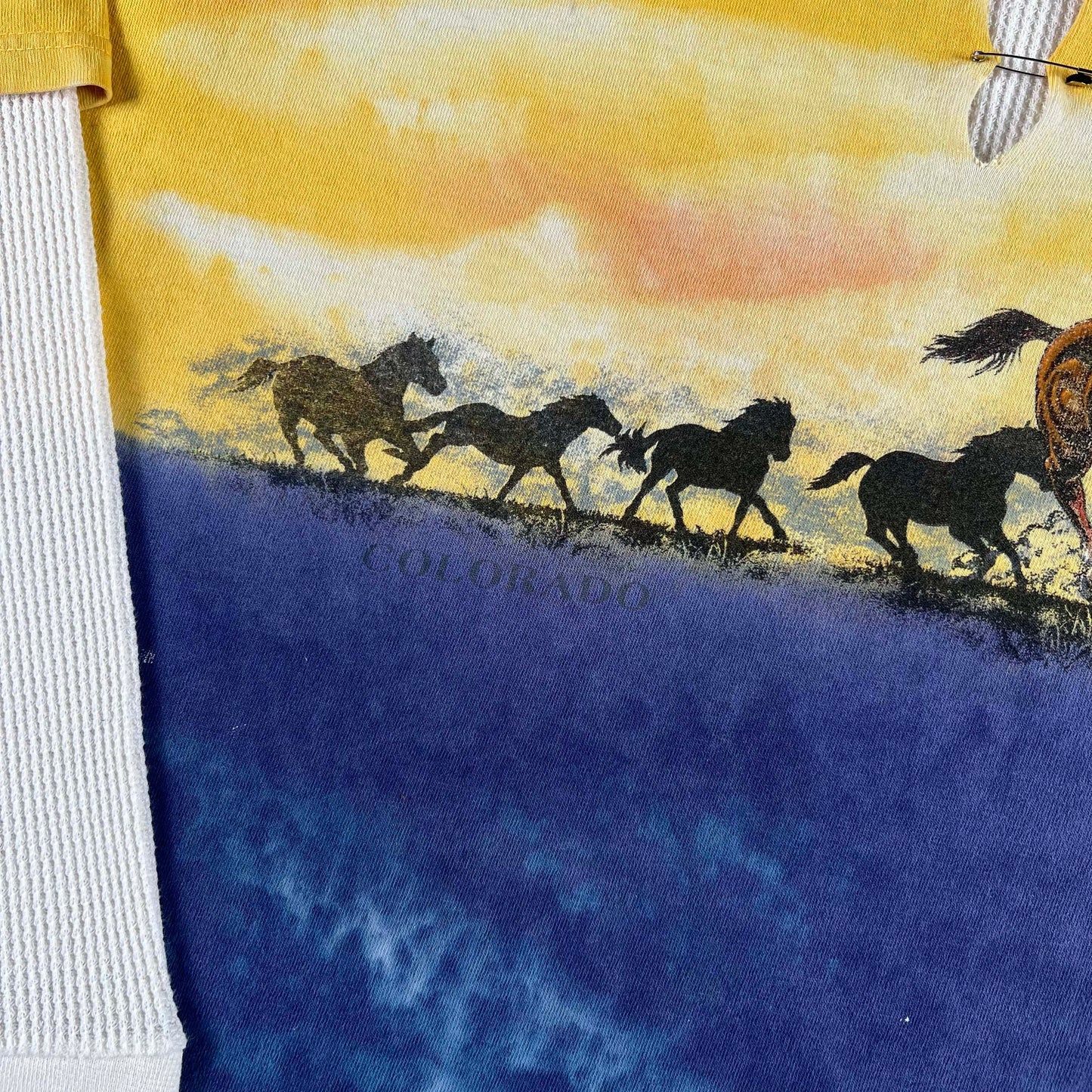 00s Safety Pinned Tie Dye Horse Tee & Waffle Knit Thermal- XXL