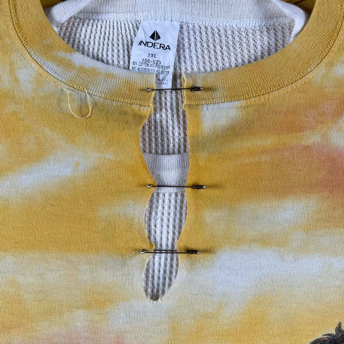 00s Safety Pinned Tie Dye Horse Tee & Waffle Knit Thermal- XXL