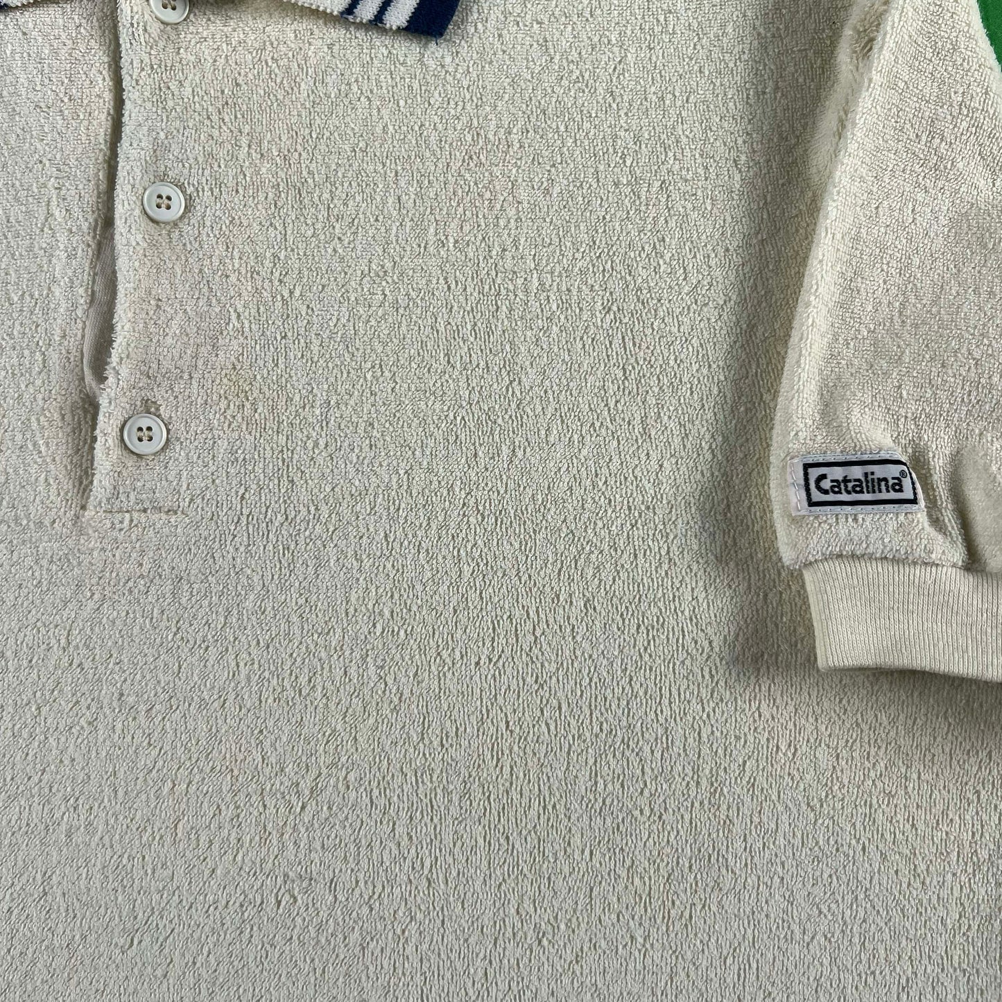70s White 'Catalina' Terry Cloth Polo Shirt- S