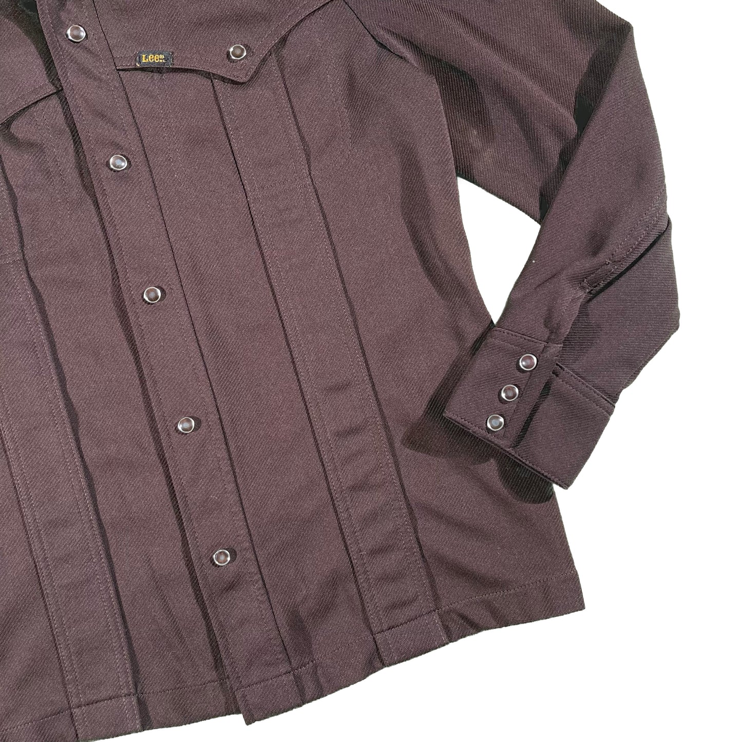 70s Lee Brown Heavy Polyester Pearl Snap- M