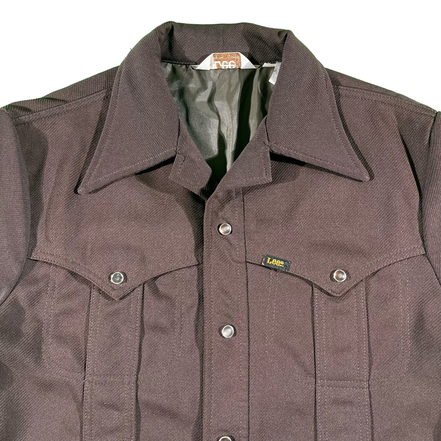 70s Lee Brown Heavy Polyester Pearl Snap- M