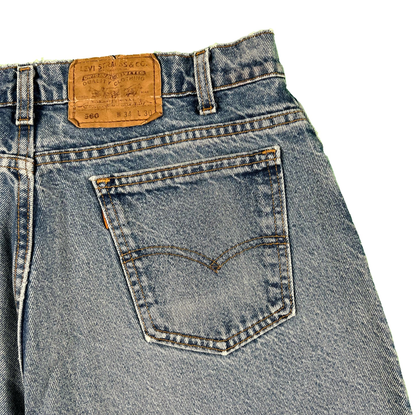 90s Levi's 560 Orange Tab Denim Jorts- 33x8.5