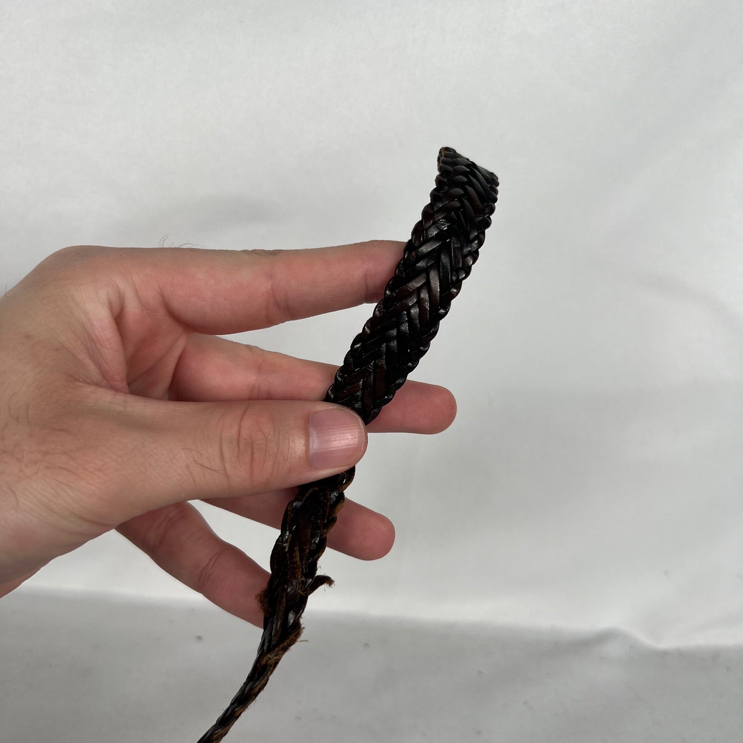 90s Metal Cross Studded Brown Braided Leather Belt-26"-30"