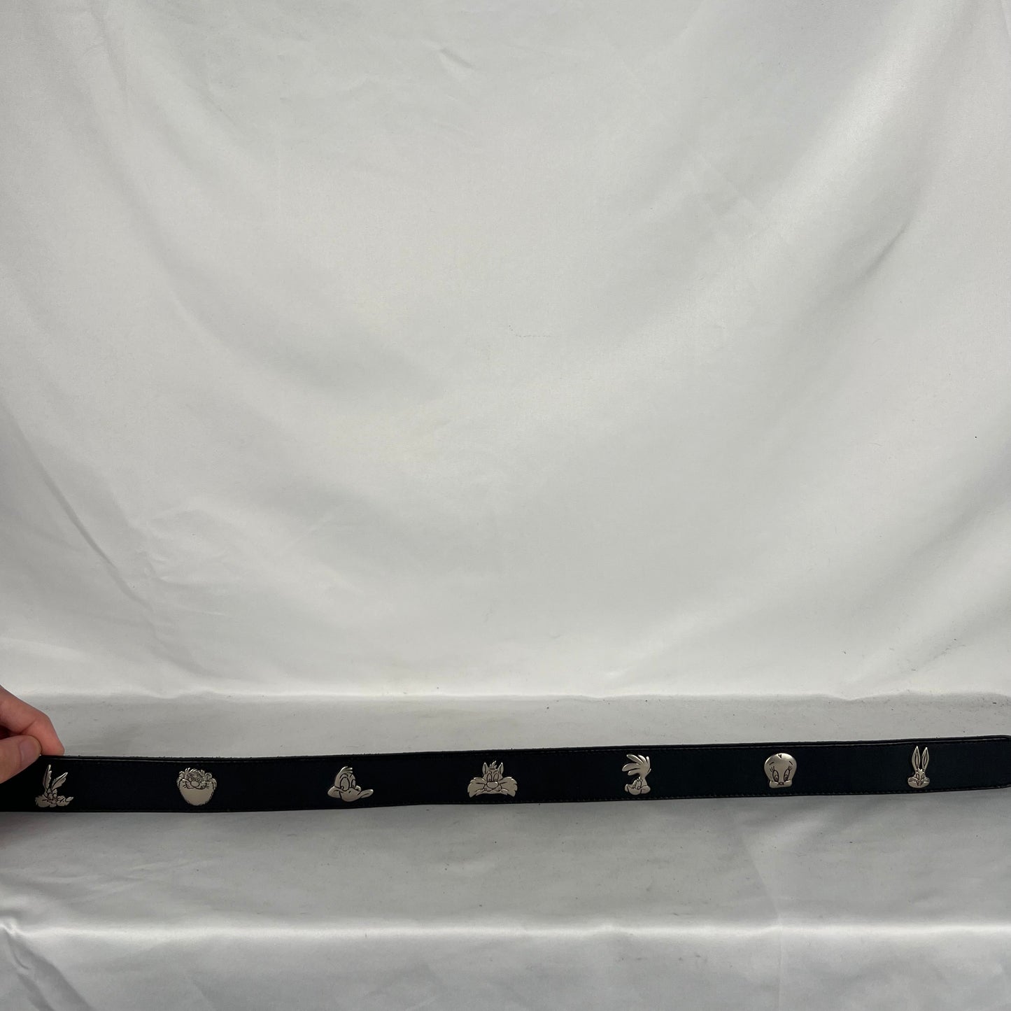 90s Metal Studded Looney Tunes Black Leather Belt- 26"-30"