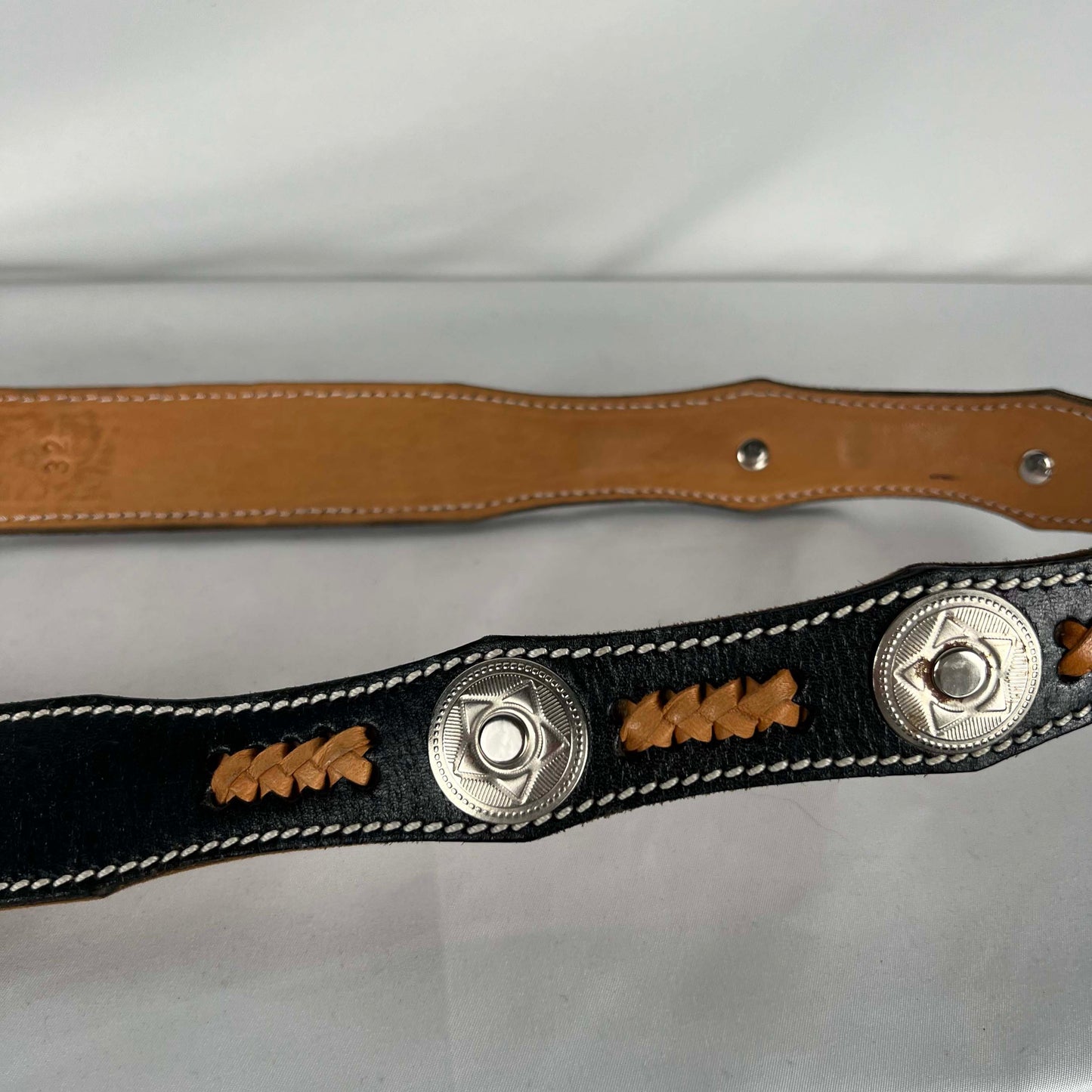 80s Matador Bull Buckle Black Leather Belt- 30"-32"