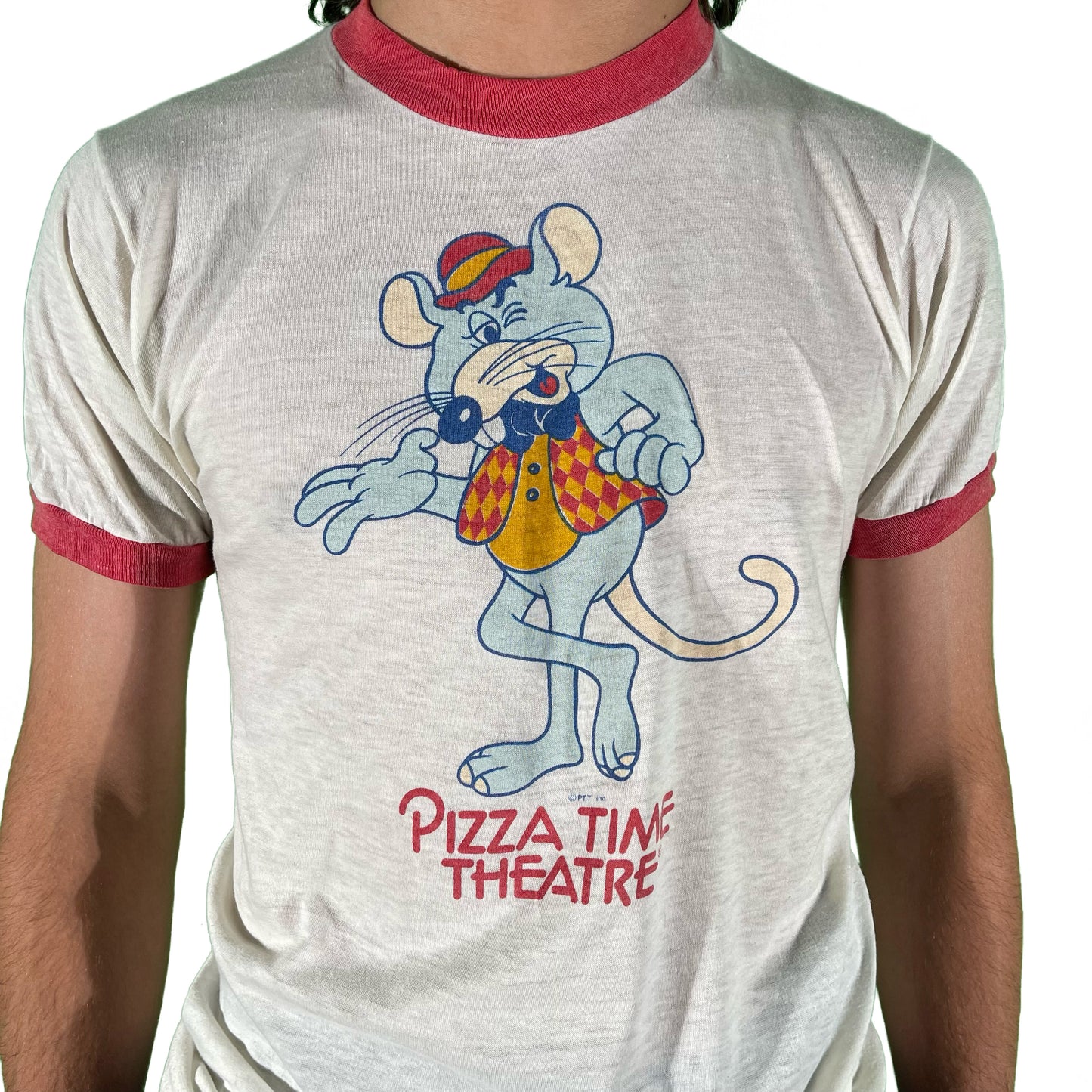 70s Chuck E. Cheese Pizza Time Theatre Ringer Tee- S