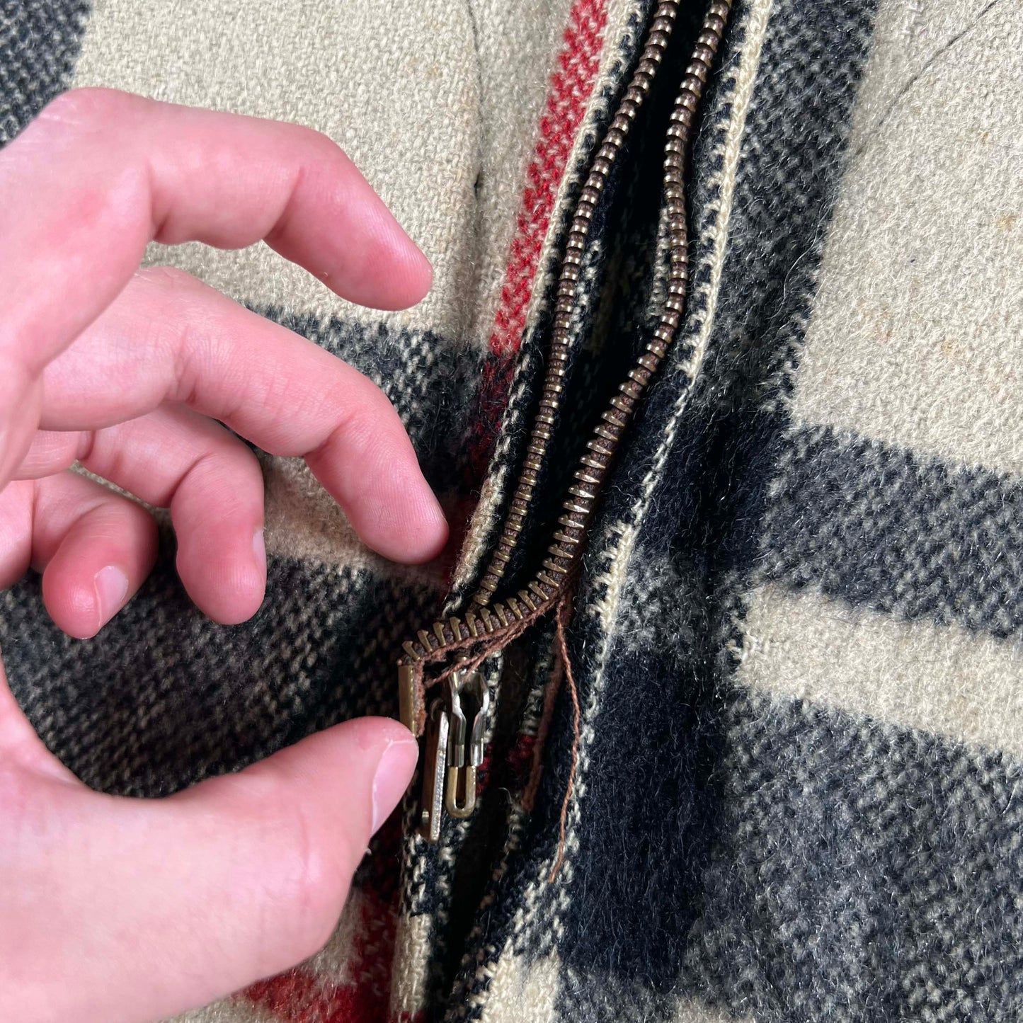 40s Wool Cream Plaid z/u Jacket- M