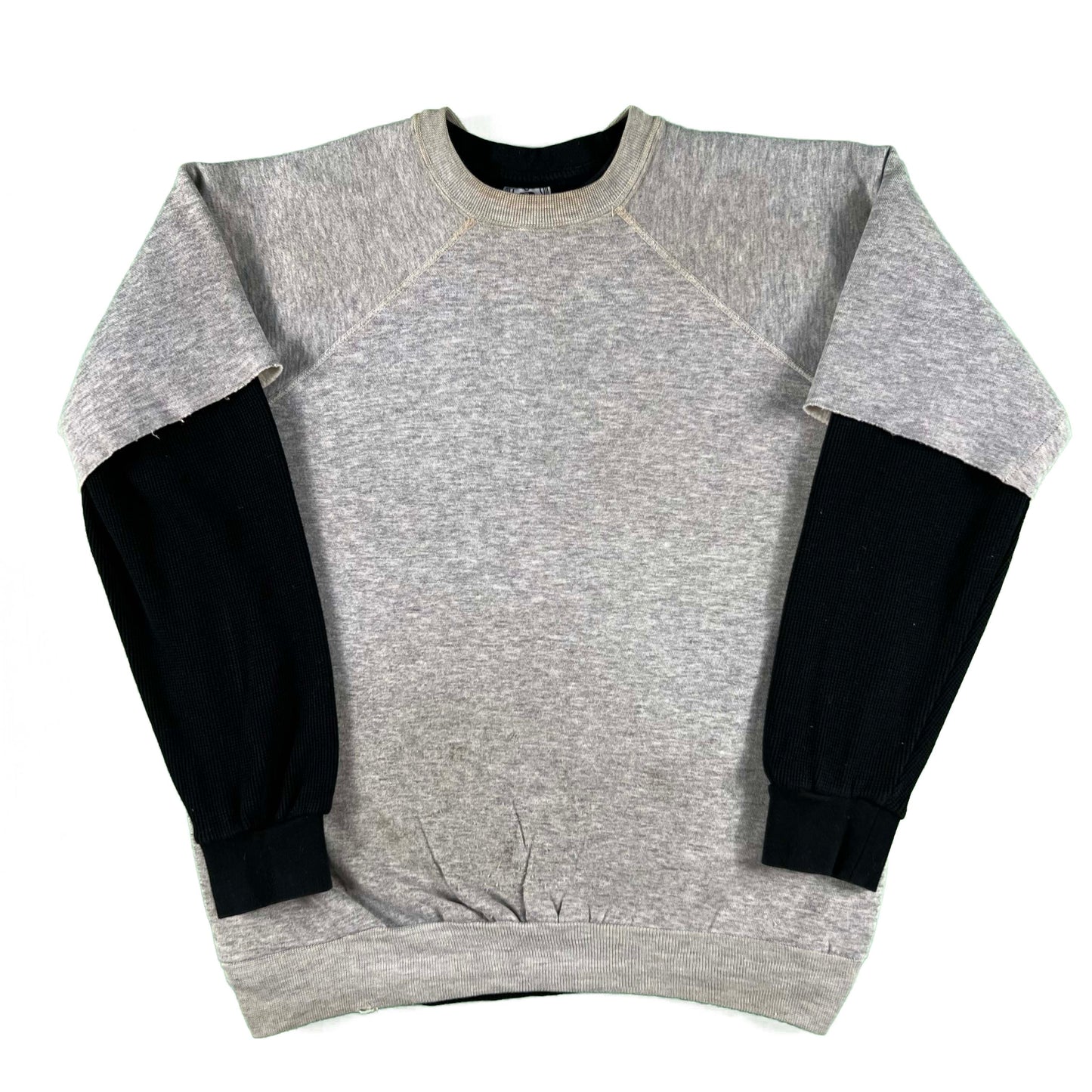 70s Chopped Grey Sweatshirt & Black Waffle Knit Thermal- XL