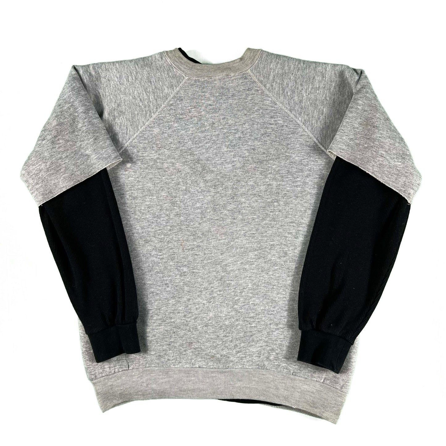 70s Chopped Grey Sweatshirt & Black Waffle Knit Thermal- XL