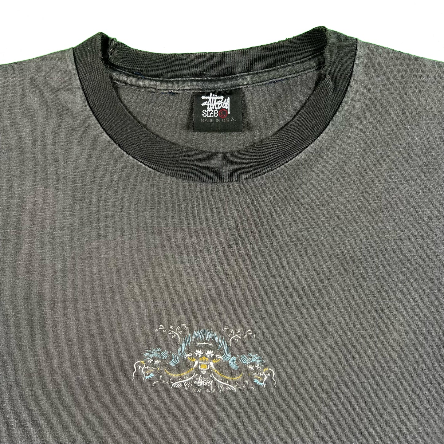 90s Sun Faded Black Stüssy Dragon Tee- XL
