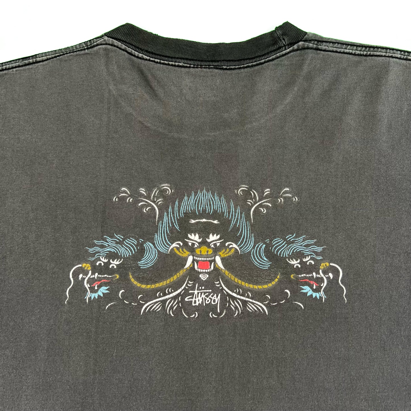 90s Sun Faded Black Stüssy Dragon Tee- XL