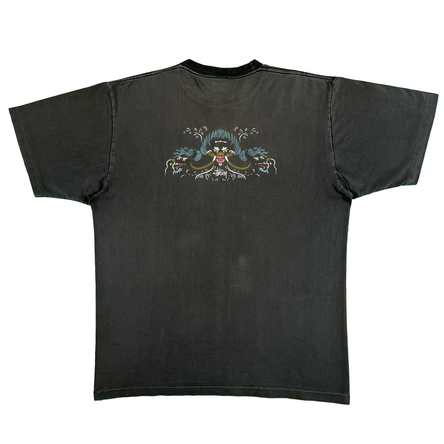 90s Sun Faded Black Stüssy Dragon Tee- XL