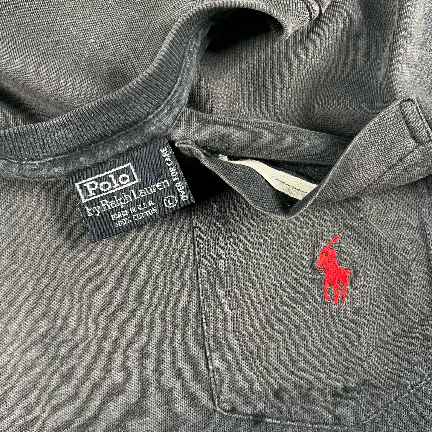 90s Polo Ralph Lauren Sun Faded Black Pocket Tee- L