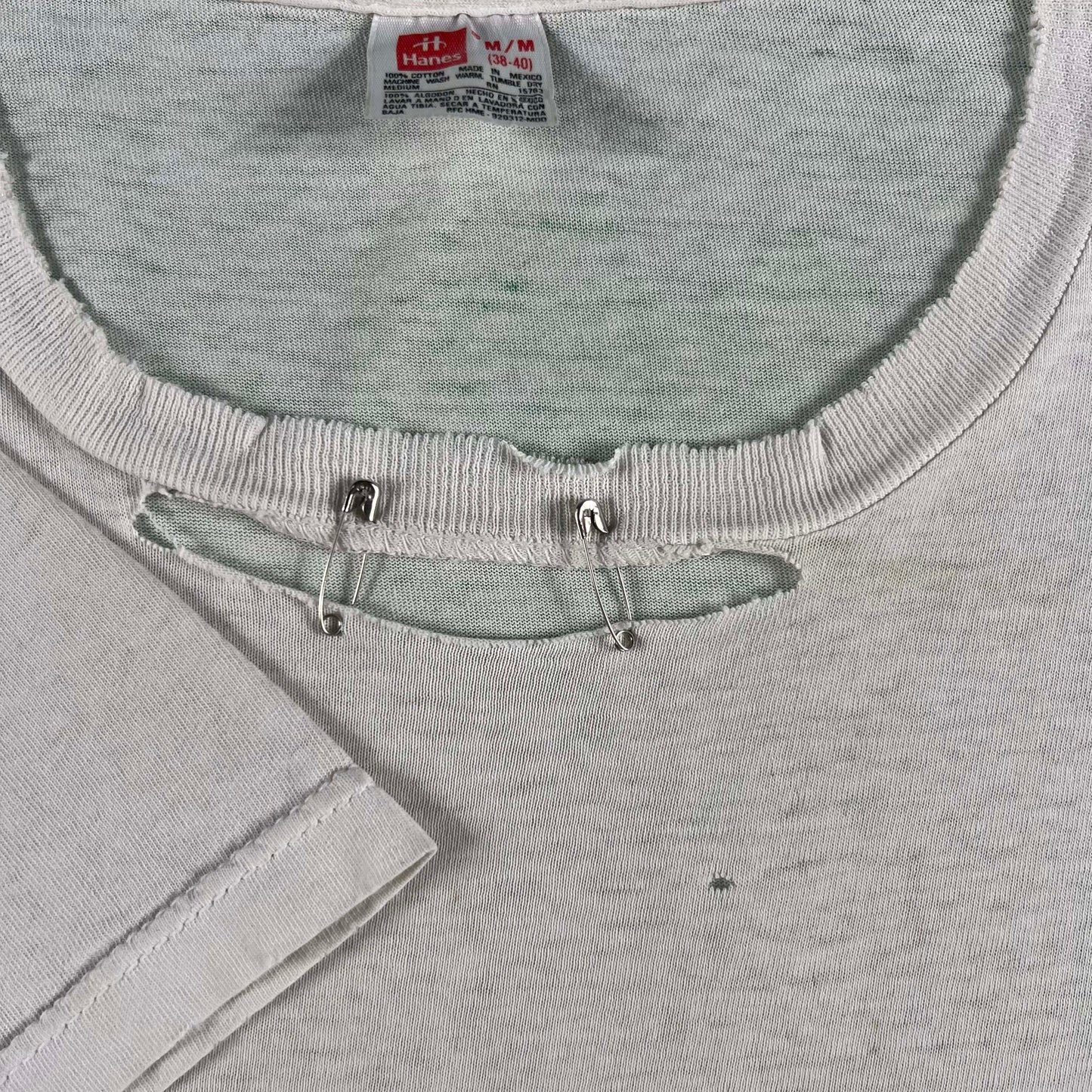 90s Safety Pinned Blank White Tees- SELECT TEE