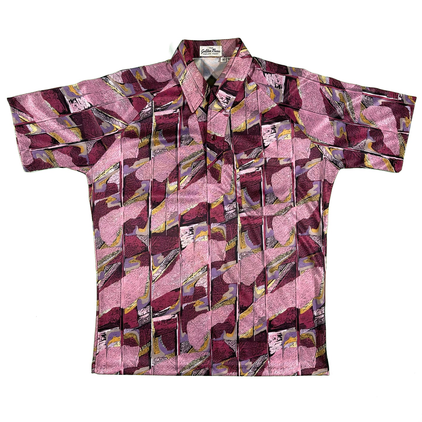 80s Paper Thin Polyester Psychedelic Polo Shirt- L