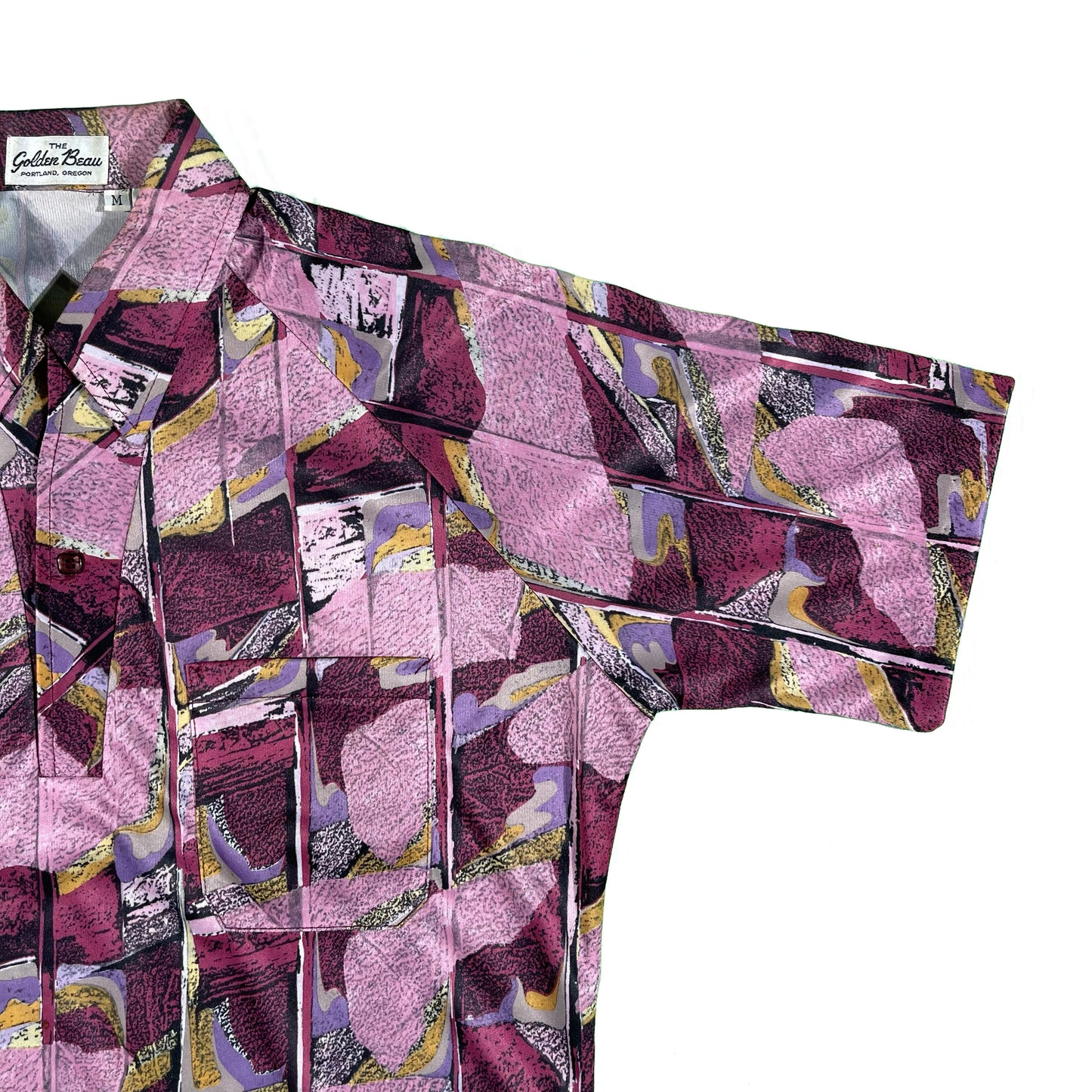 80s Paper Thin Polyester Psychedelic Polo Shirt- L