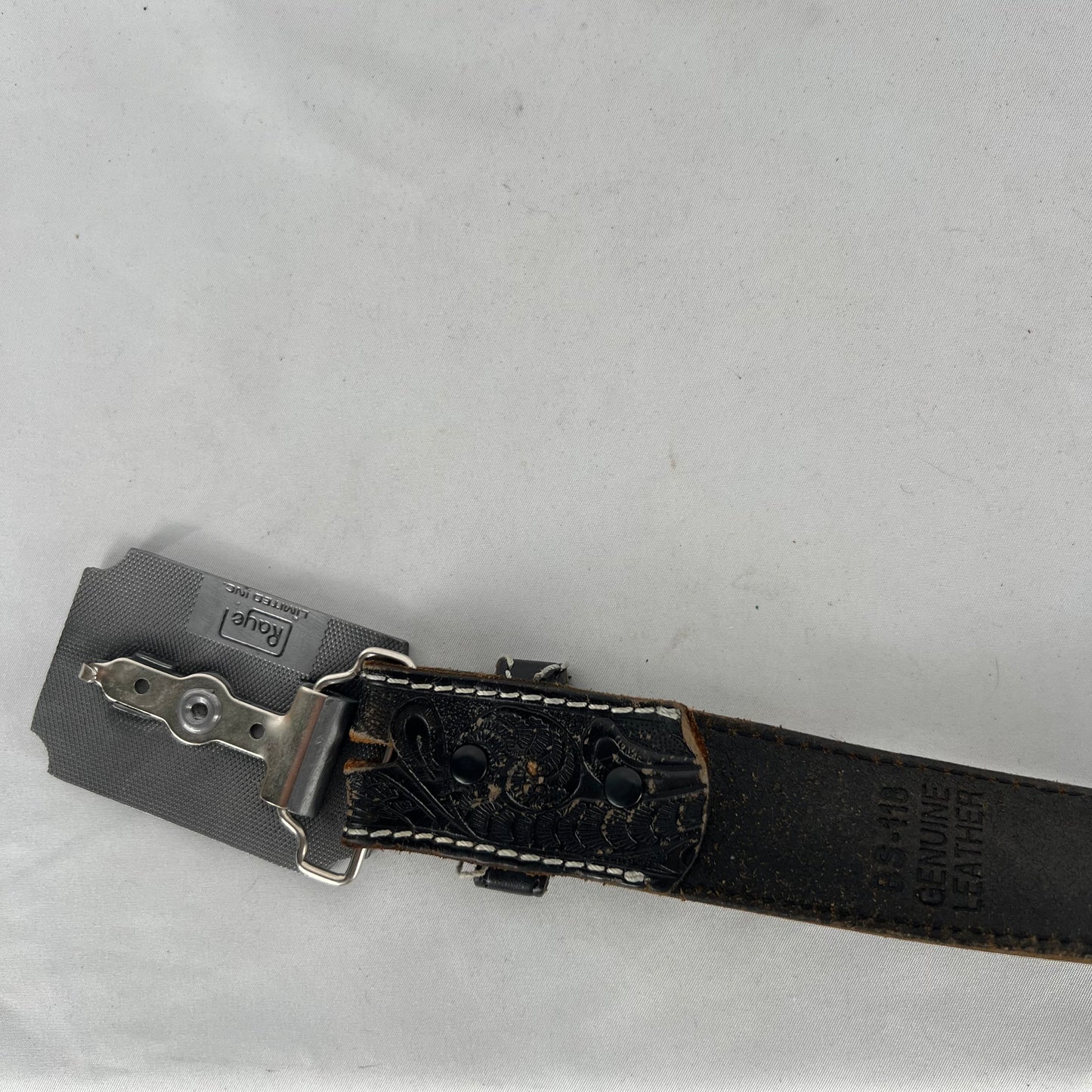80s Embellished Black Leather Belt w Kansas Buckle- 32"-36"