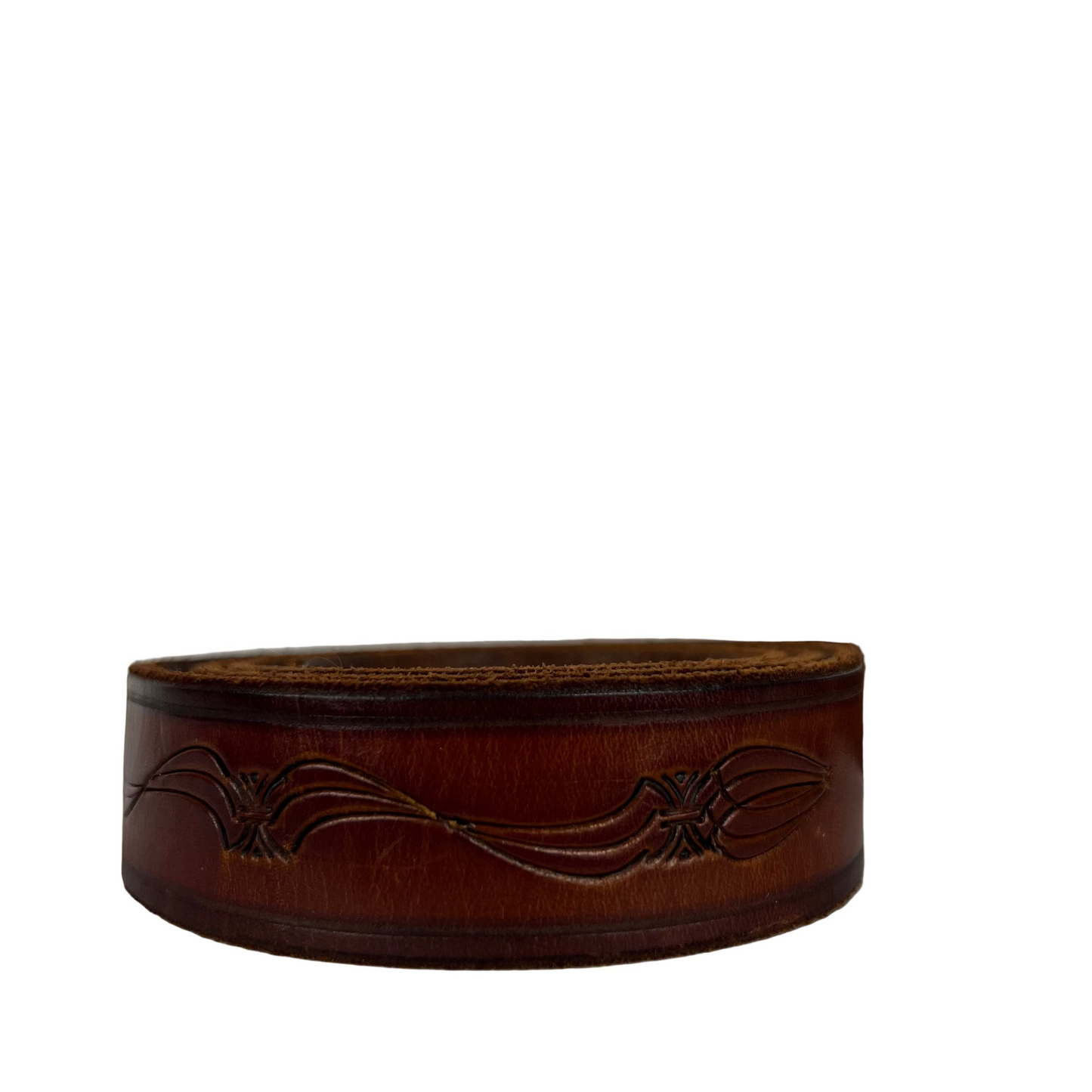 80s Detailed Brown Leather Belt w Justin Buckle- 32"-36"