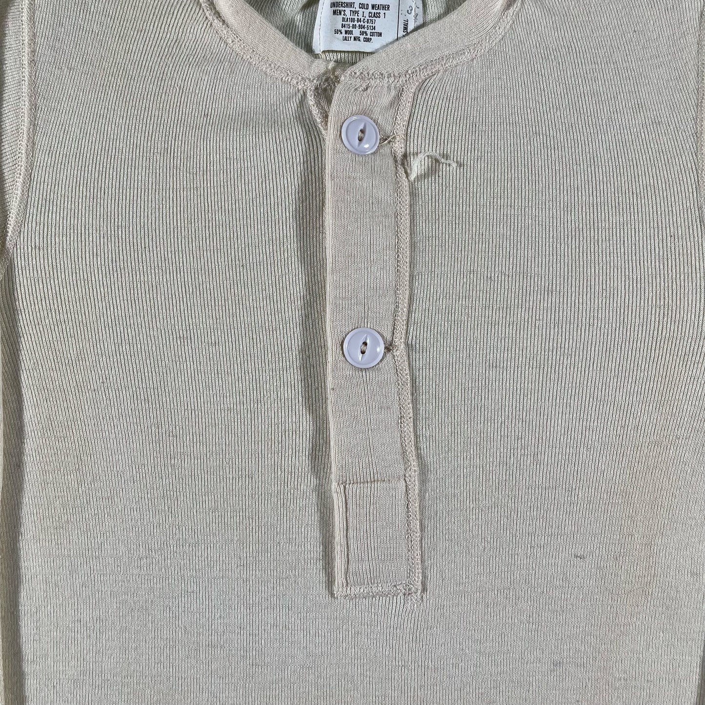80s Cream Military Henley Thermal- XS