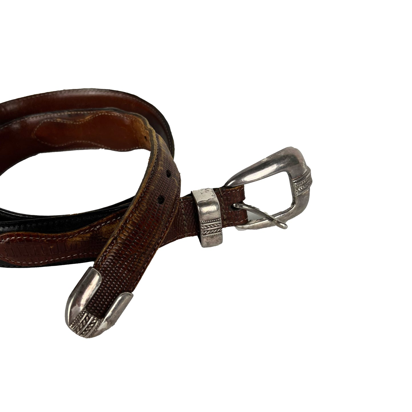 90s Metal 3 Piece Two Tone Leather Belt- 36"