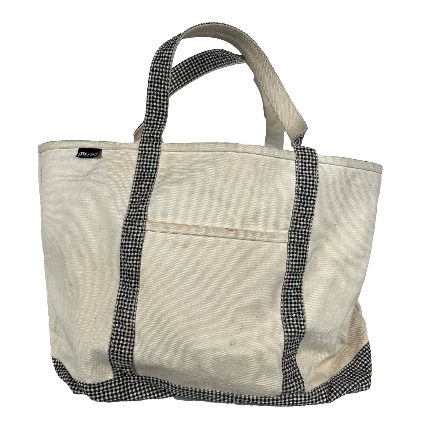 90s Lands End Gingham Plaid Canvas Tote Bag- Large