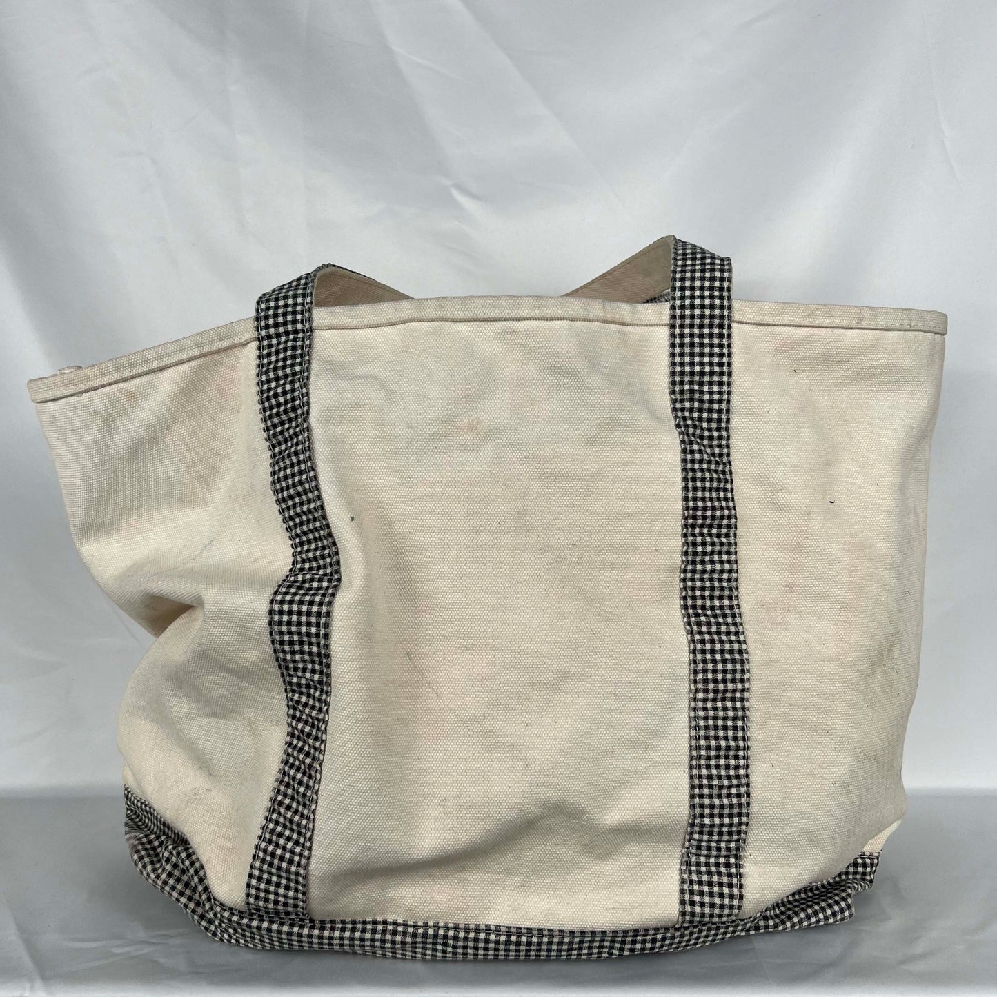 90s Lands End Gingham Plaid Canvas Tote Bag- Large