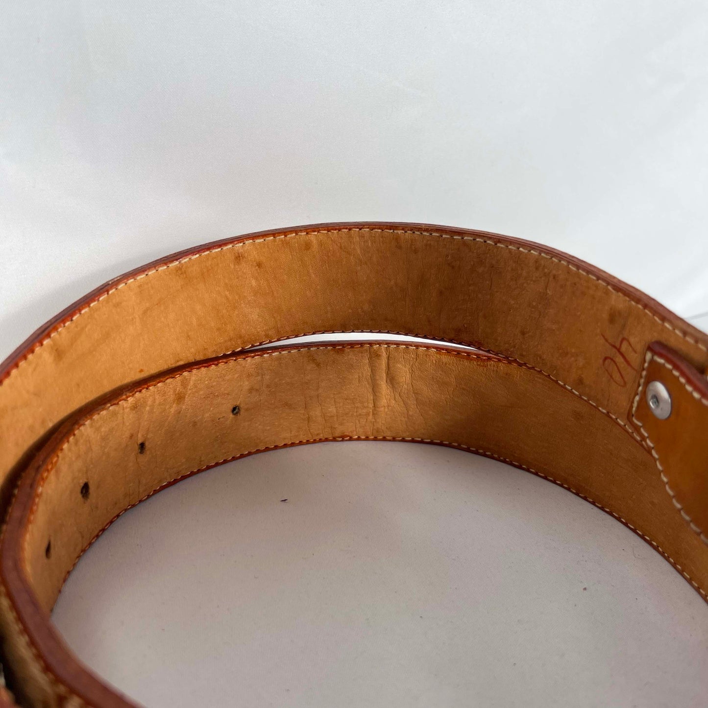 70s Cream and Tan Native Embroidered Belt- 36"-40"