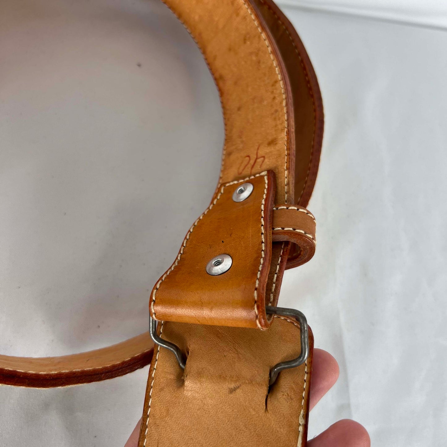 70s Cream and Tan Native Embroidered Belt- 36"-40"